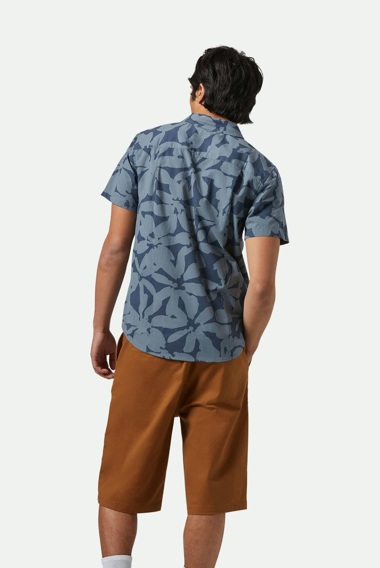 Men's Charter Print S/S Shirt in the color Washed Navy/Azure Blue Floral - Men's Back View