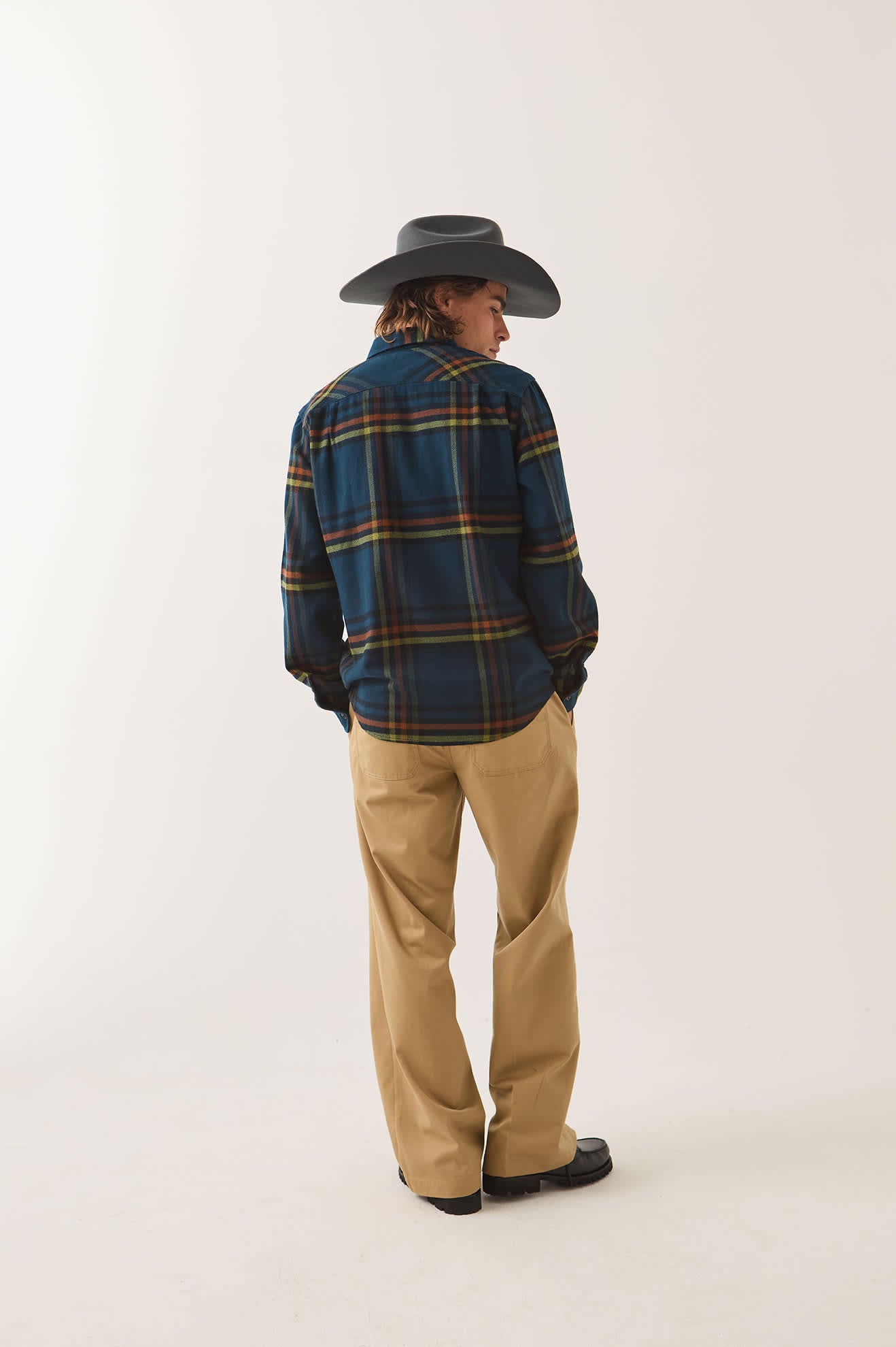 Men's Bowery Flannel in the color Marine Blue - Men's Back View