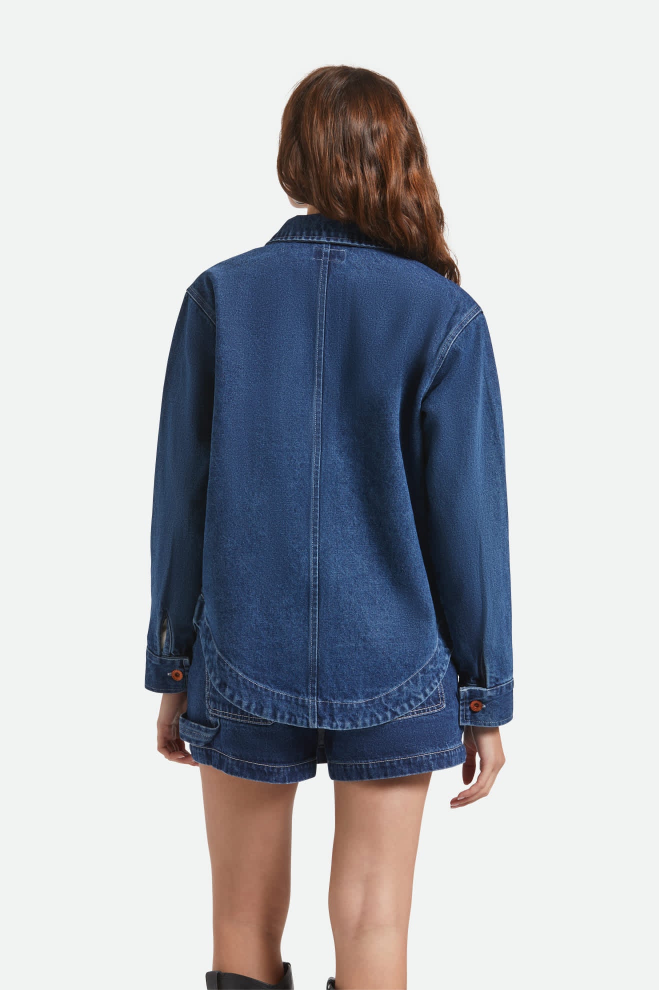 Women's Durham Shirt Jacket in the color Rinse Denim - Women's Back View