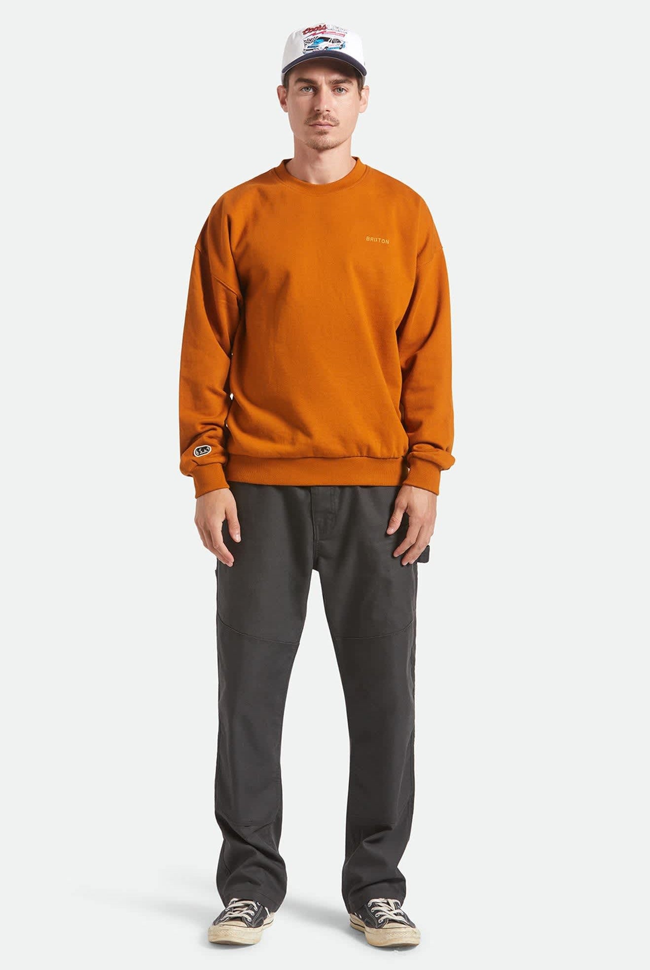 Men's Embroidered Heavyweight Crew in the color Rustic Caramel - Men's Front View