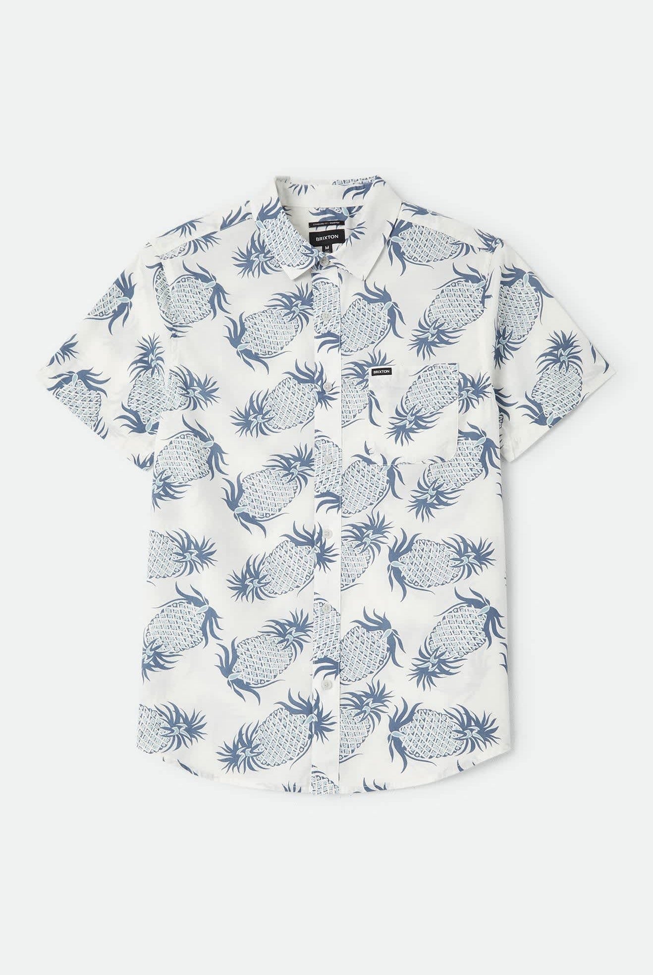 Men's Charter Print Shirt in the color Off White Pineapple - Front Product Laydown Image