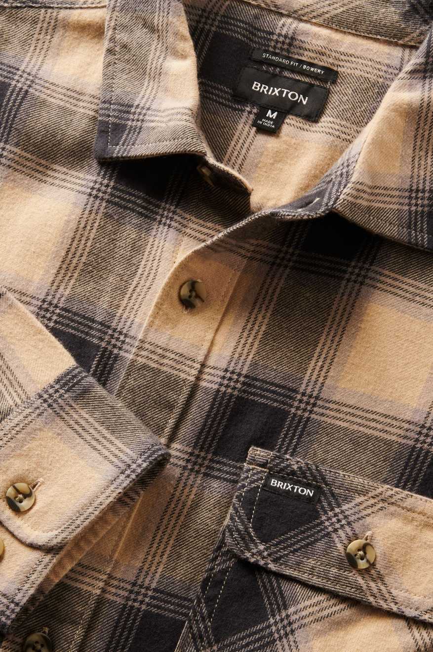 Brixton Men's Bowery Lightweight Ultra Soft L/S Flannel - Oat Milk/Cinder Grey | Extra Shot