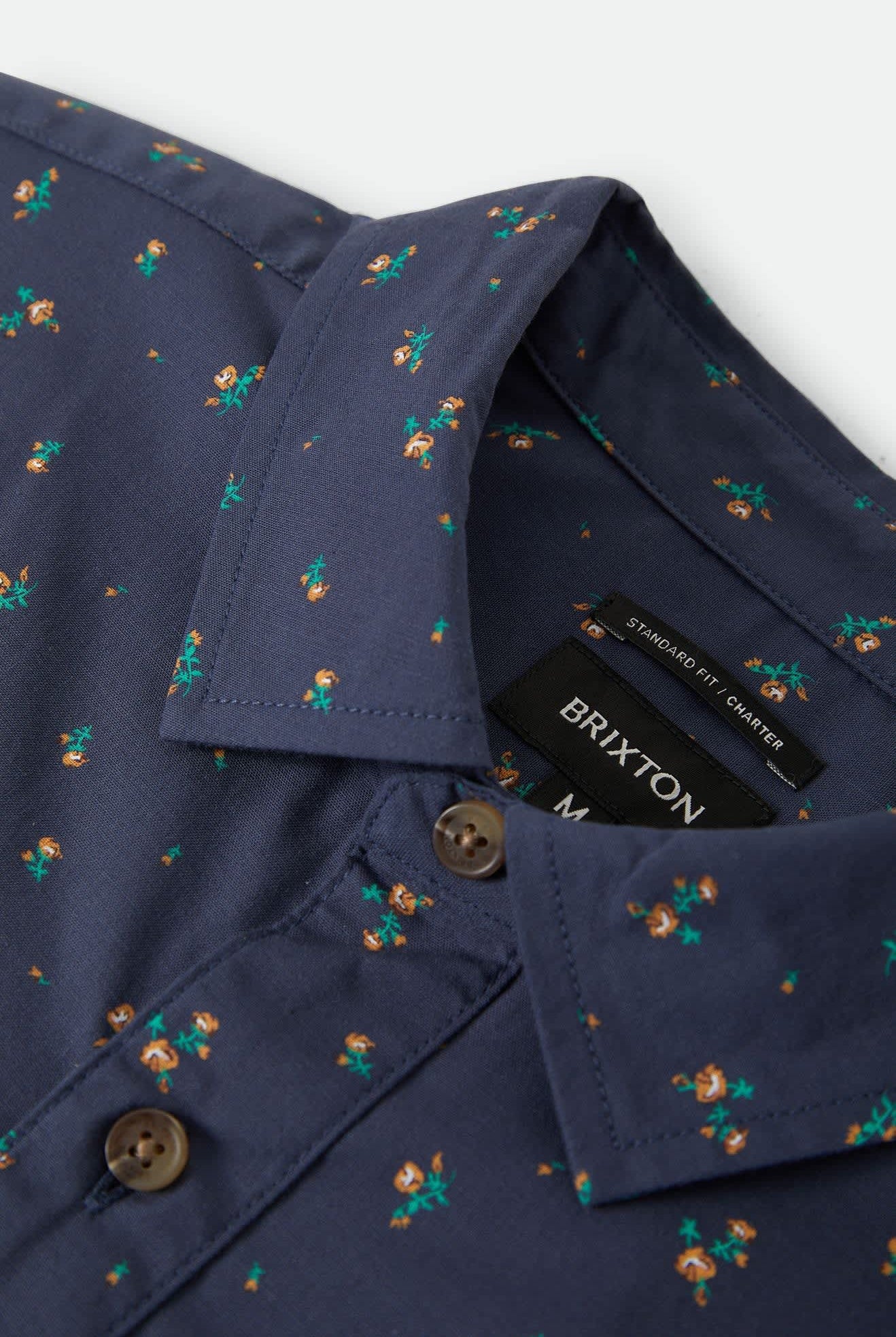 Men's Charter Print Shirt in the color Washed Navy/Micro Floral - Additional Laydown image