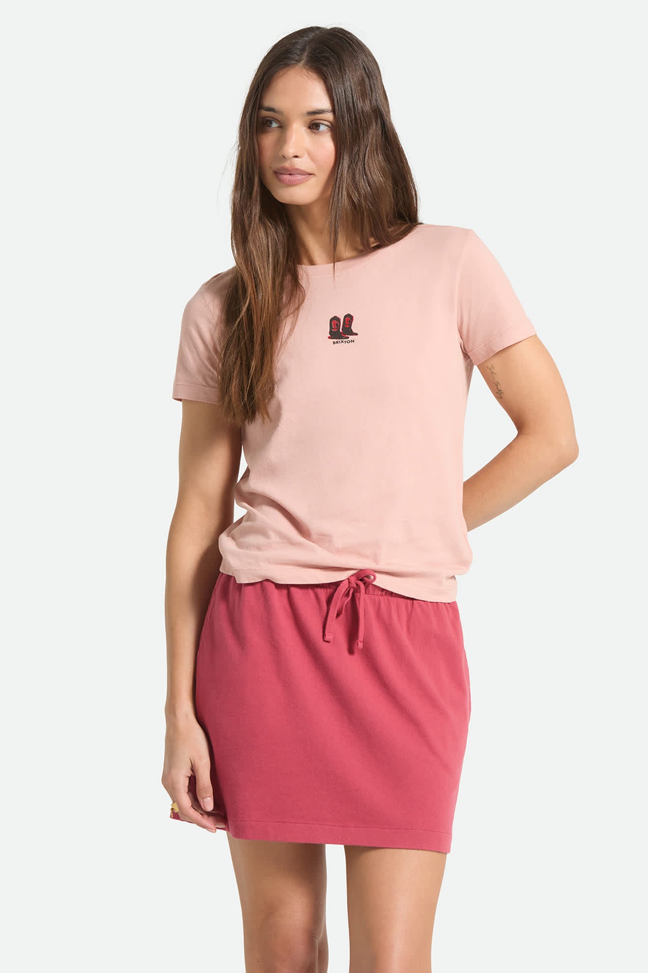 Women's Two Boots Slim Crew T-Shirt in the color Silver Pink - Women's Front Fit Image