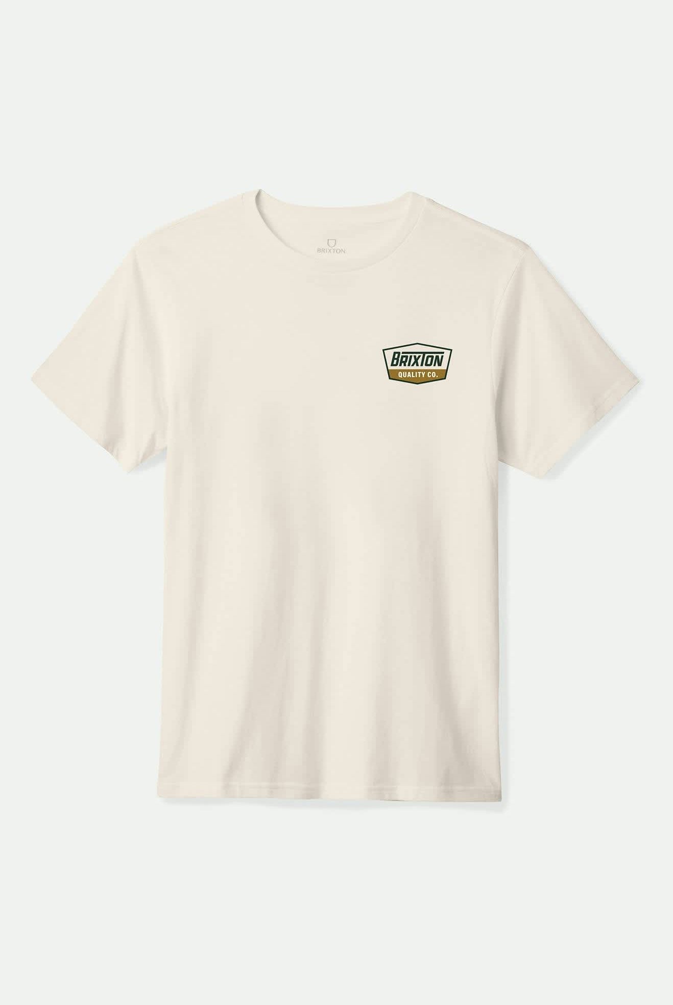 Men's Regal S/S Standard T-Shirt in the color Cream/Dark Green/Metal Bronze - Front Product View