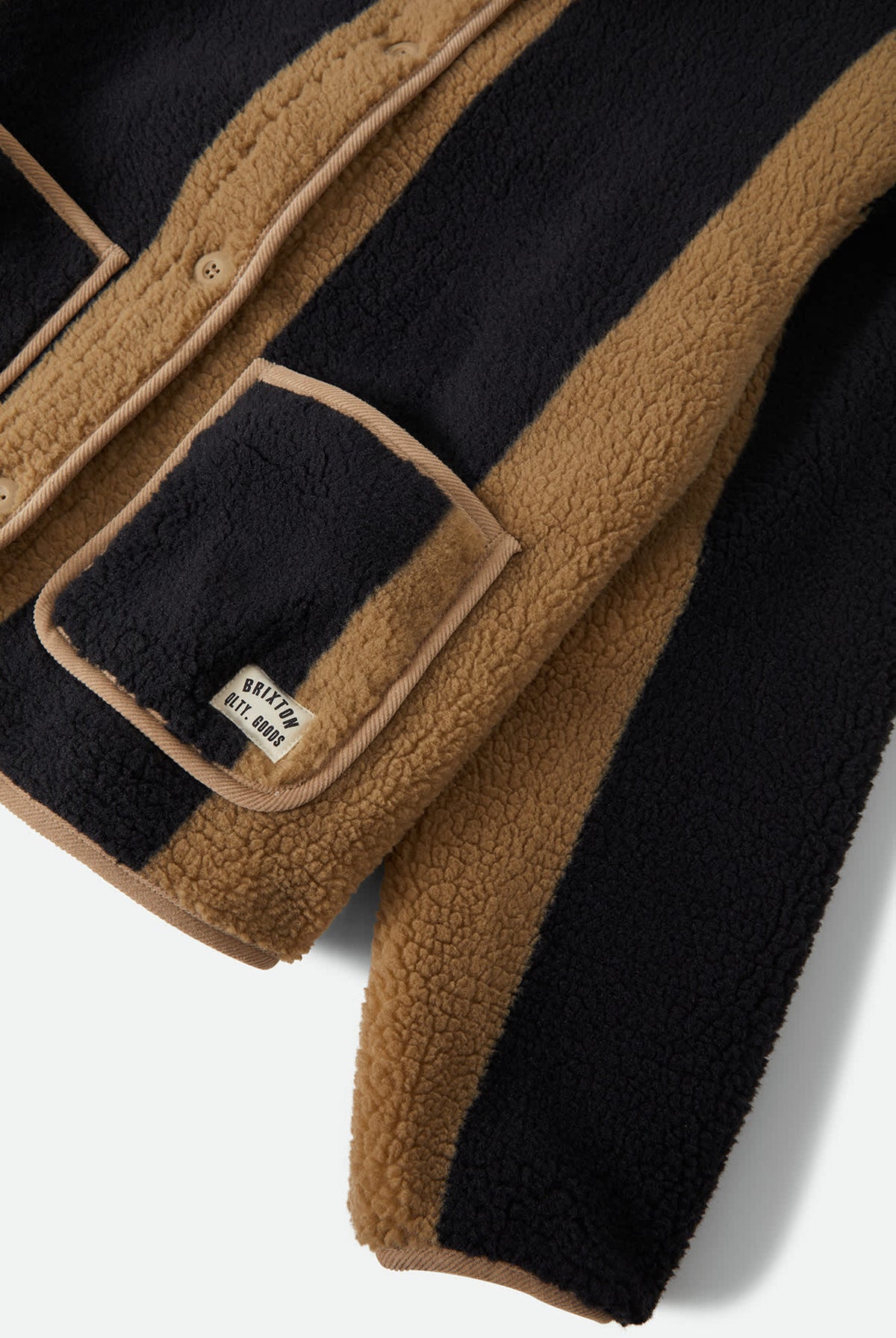 Women's Delilah Sherpa Jacket in the color Khaki/Black Stripe - Additional Laydown image