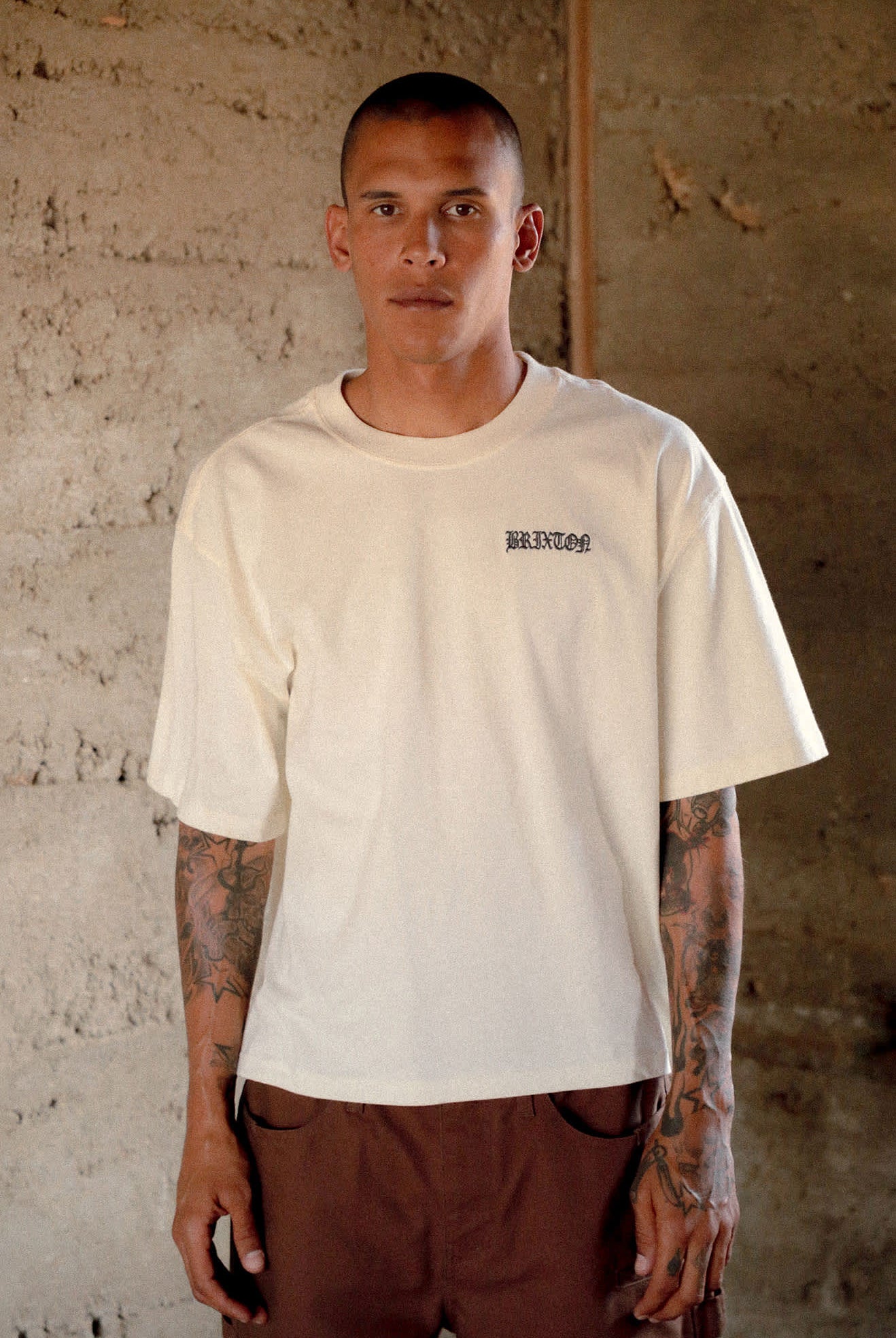 Men's Serrano Short Sleeve Boxed Crop T-Shirt in the color Cream - Men's Lifestyle 2.0