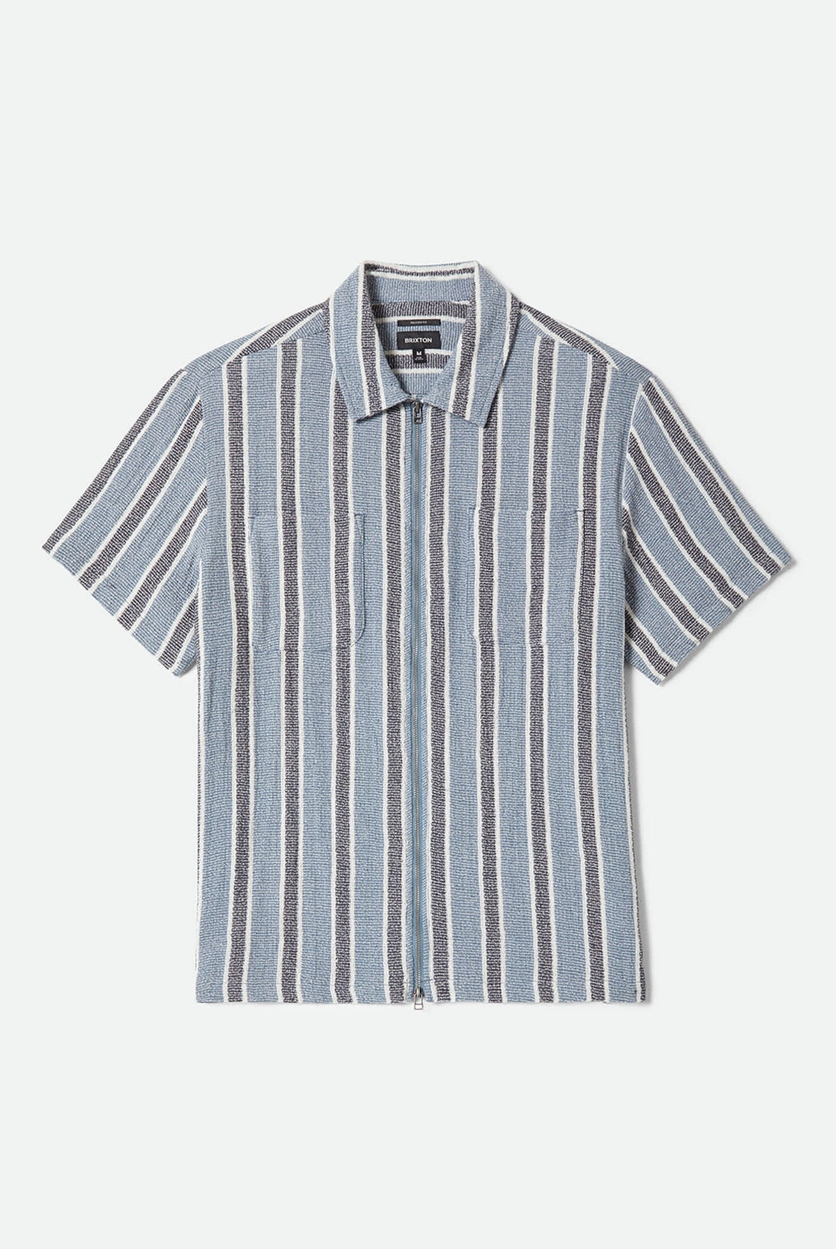 Men's The Dexter Textured Stripe Short Sleeve Shirt in the color Black/Dusty Blue - Front Product Laydown Image