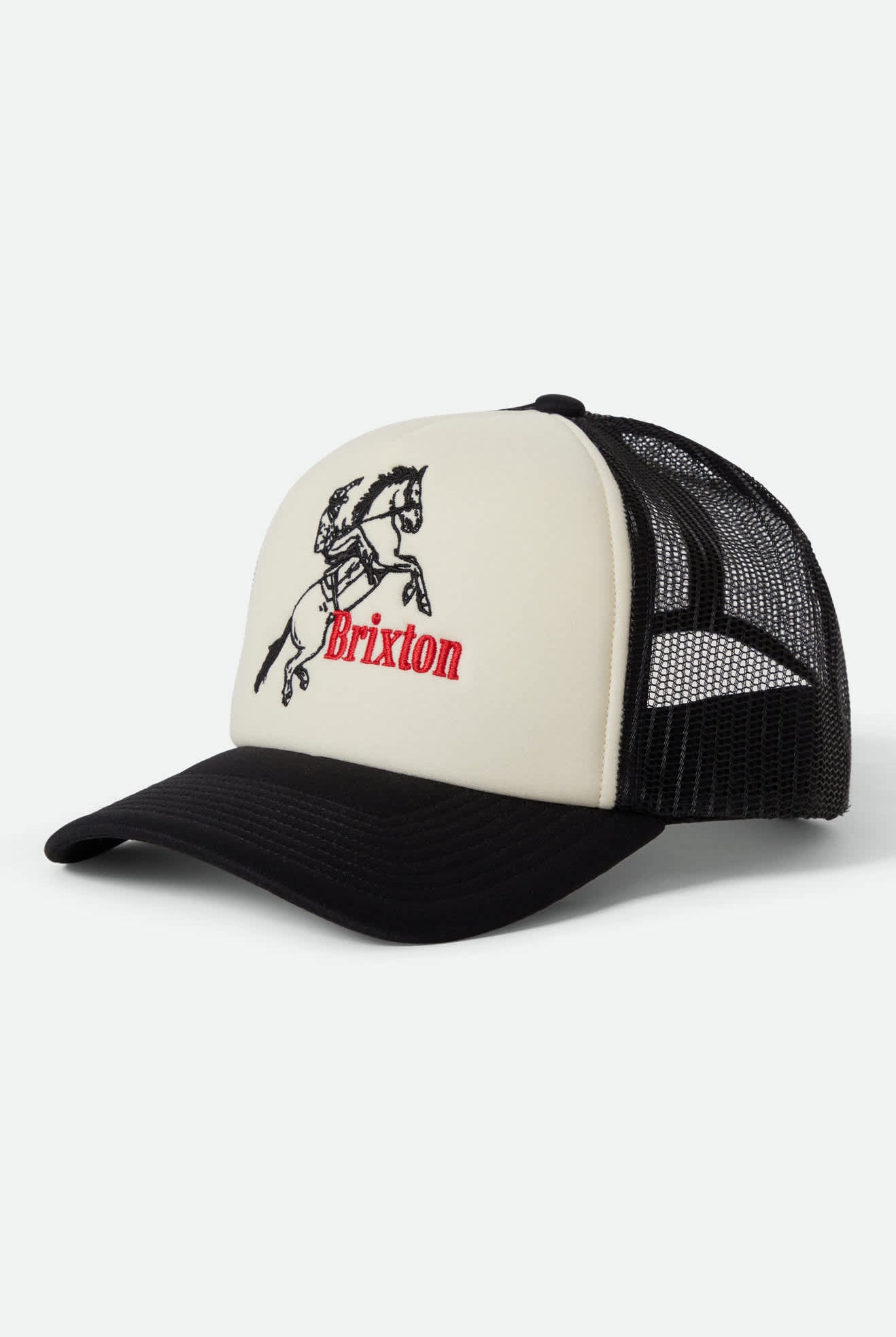 Women's Ranching Club Netplus Trucker Hat in the color Black/Off White - Front Product View