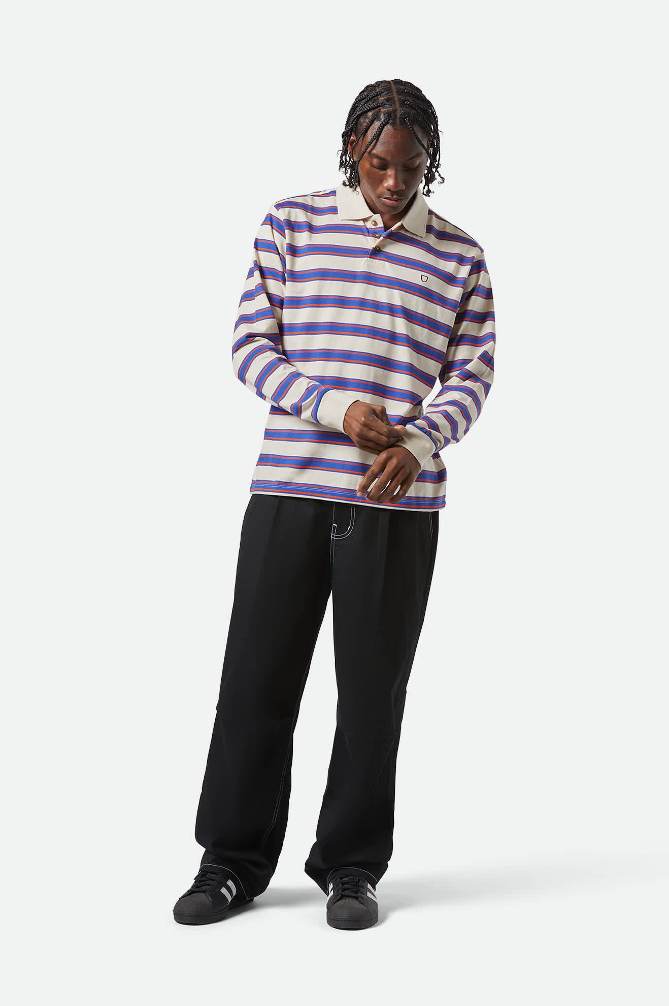 Men's Vintage Stripe L/S Polo in the color Electric Blue/Flame/Whitecap - Men's Featured View