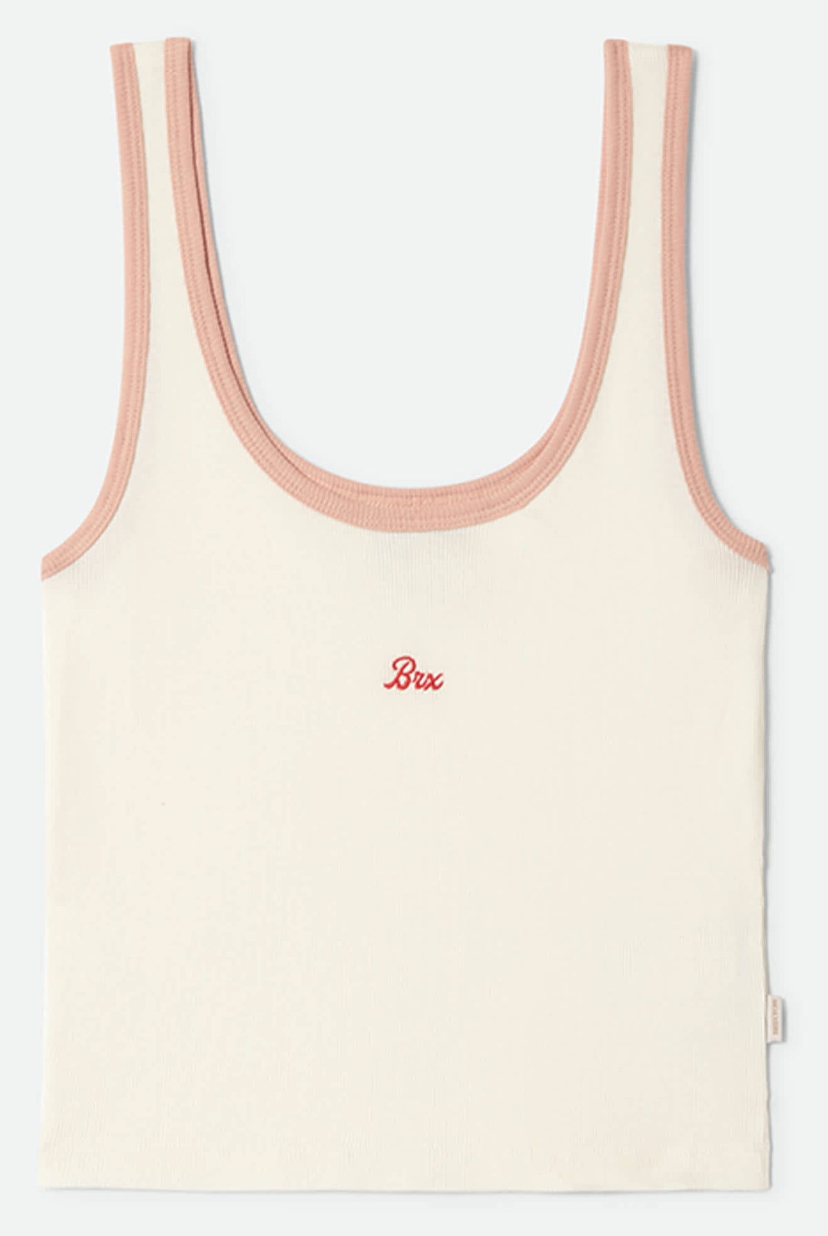 Women's Ringer Organic A-Tank in the color Off White/Silver Pink - Front Product Laydown Image