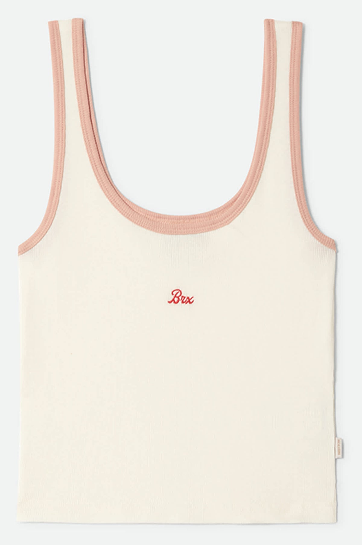 Women's Ringer Organic A-Tank in the color Off White/Silver Pink - Front Product Laydown Image