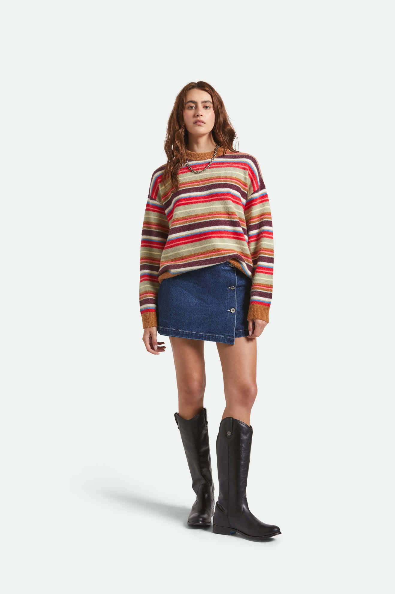 Women's Cozy Crew Sweater in the color Multi Stripe - Women's Back View