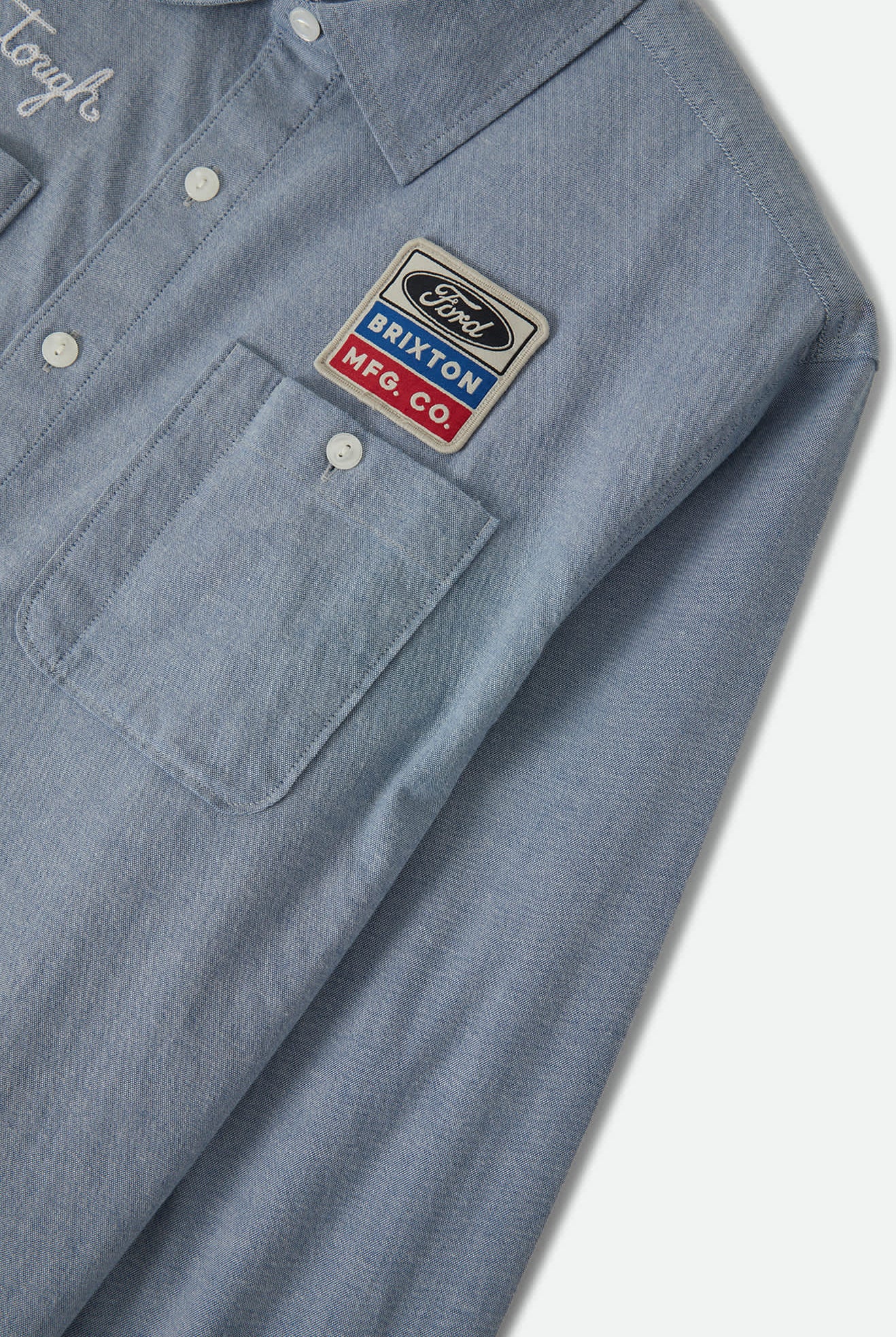 Men's Ford Service Dept Workshirt in the color Blue Chambray - Additional Laydown image