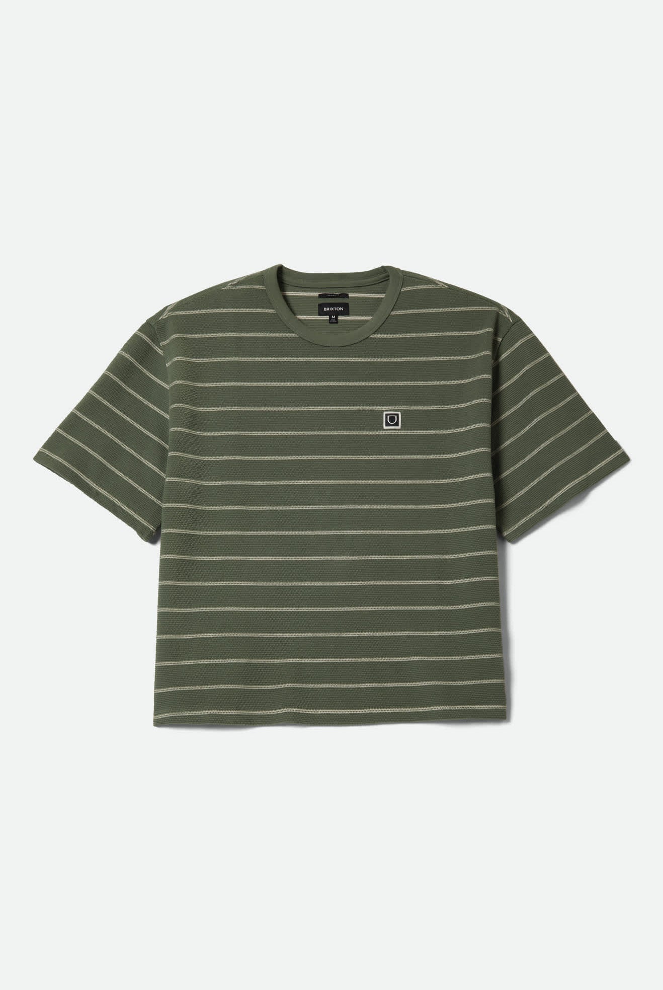 Men's Parsons Stripped Pique Boxy T-Shirt in the color Dark Olive/Whitecap - Front Product View