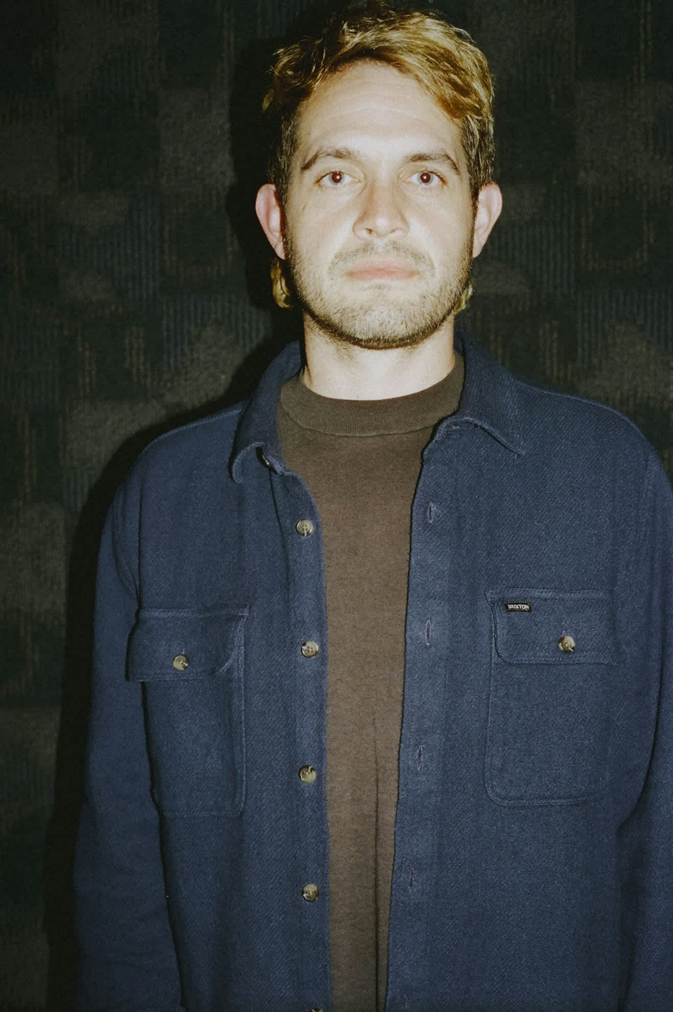 Men's Bowery Textured Loop Twill L/S Overshirt in the color Washed Navy - Additional Fit image