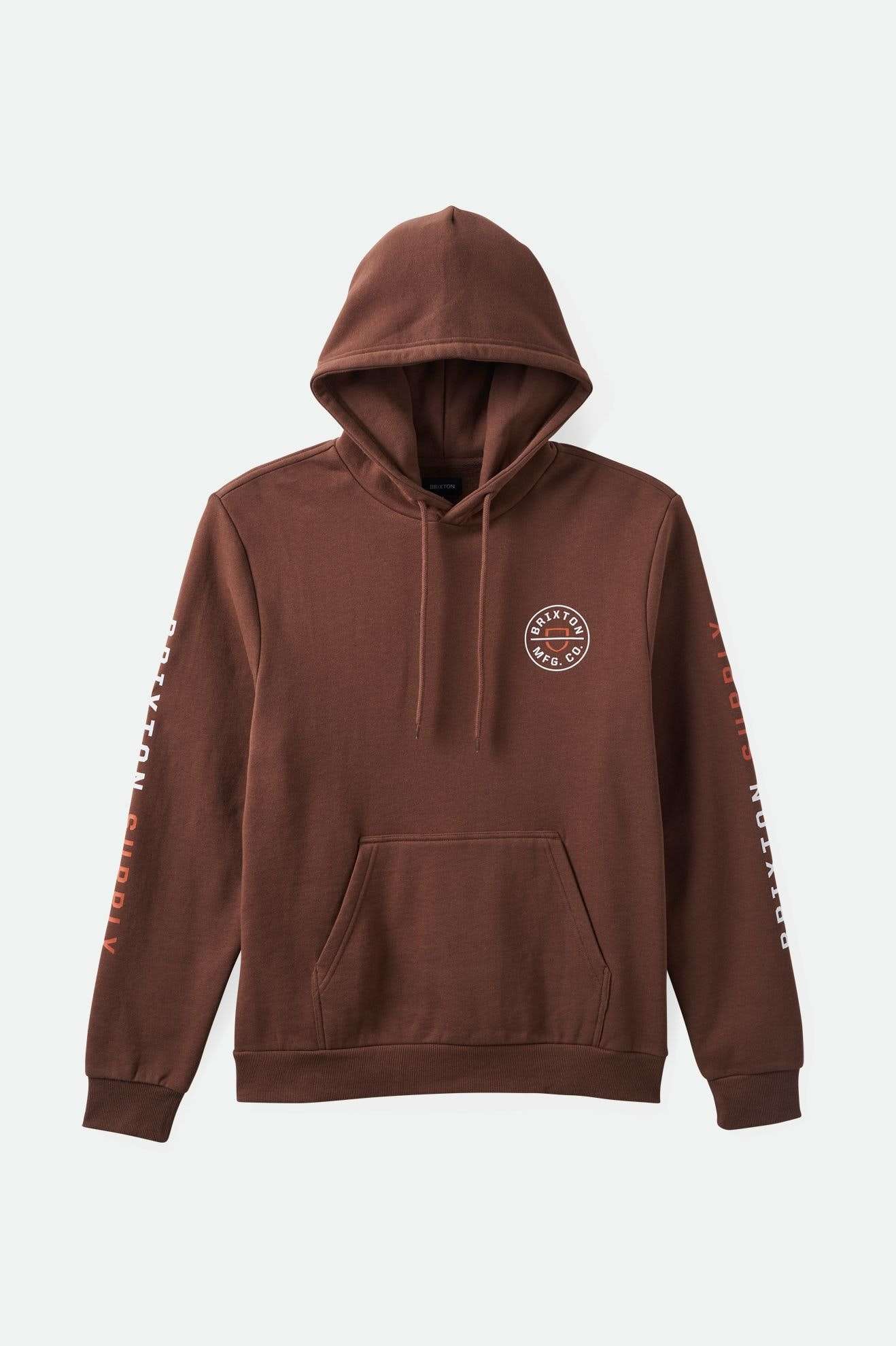 Brixton Men's Crest Hoodie - Pinecone Brown/Rust Orange/White | Main