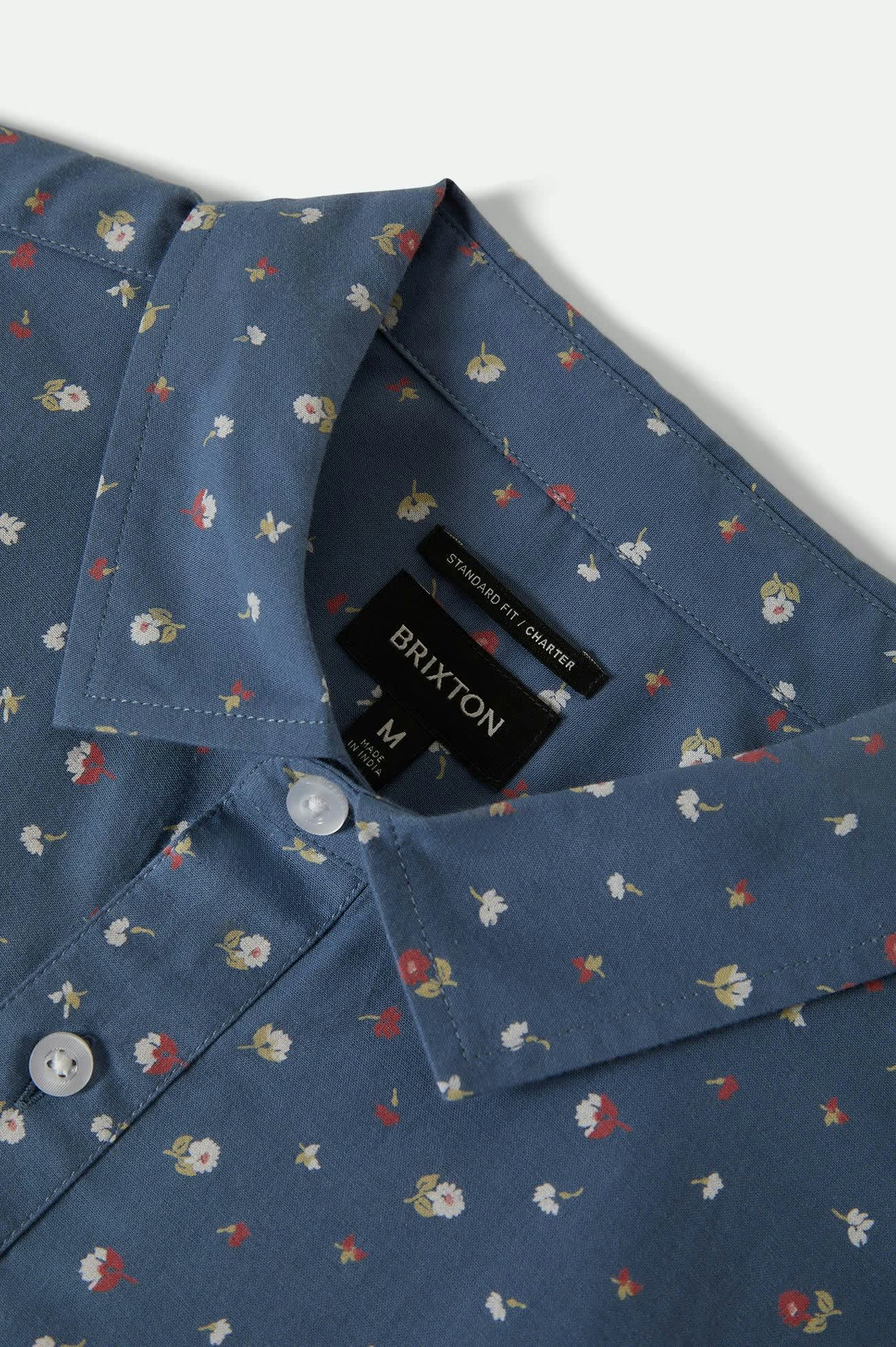 Men's Charter Print S/S Shirt in the color Bering Sea/Micro Floral - Additional Laydown image