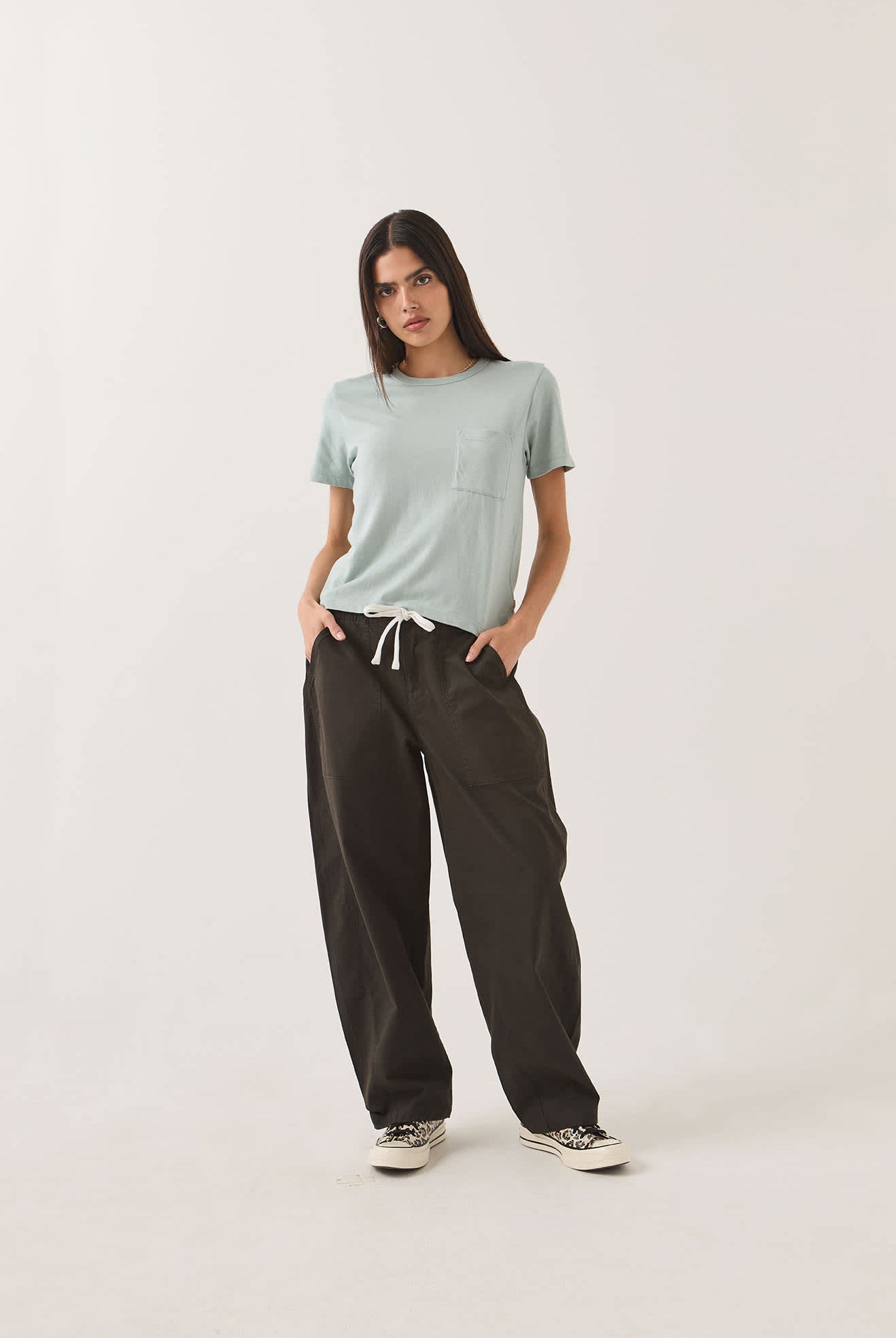 Women's Utility Everyday Barrel Pant in the color Washed Black - Women's Front Fit Image