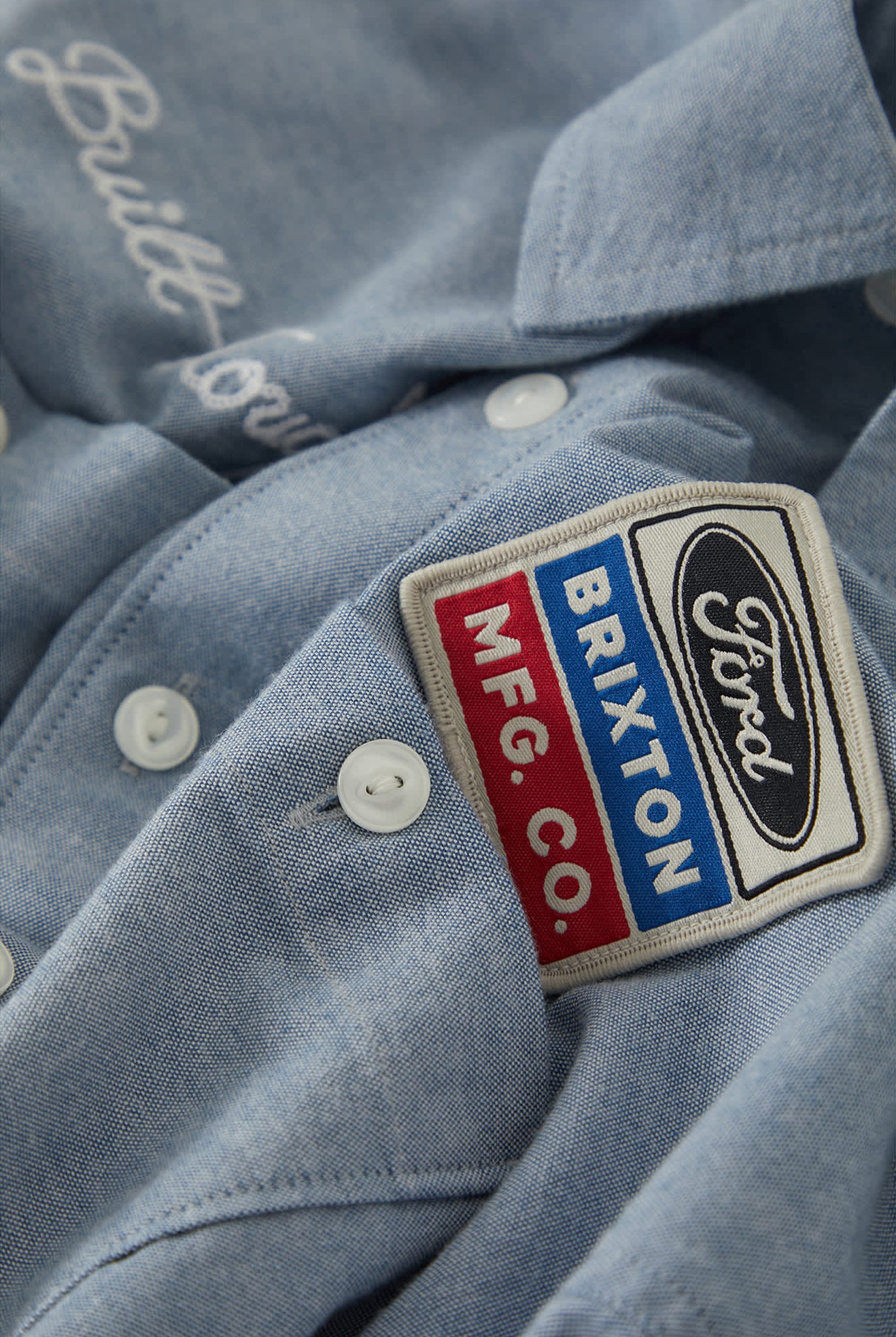 Men's Ford Service Dept Workshirt in the color Blue Chambray - Additional Laydown image