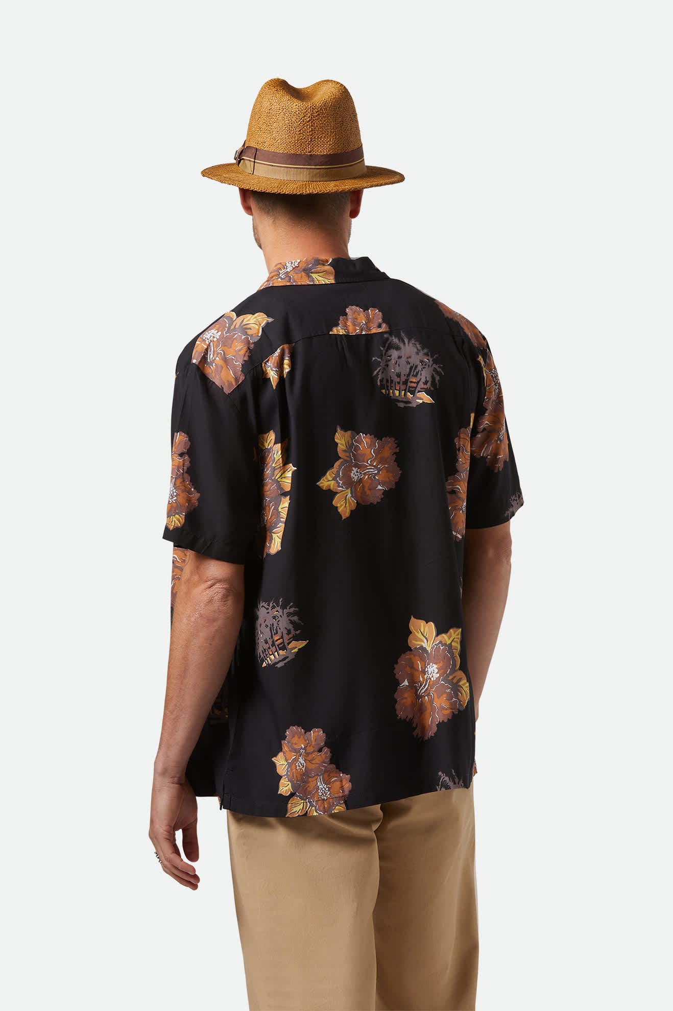 Unisex Roma Straw Fedora in the color Coffee - Men's Back View