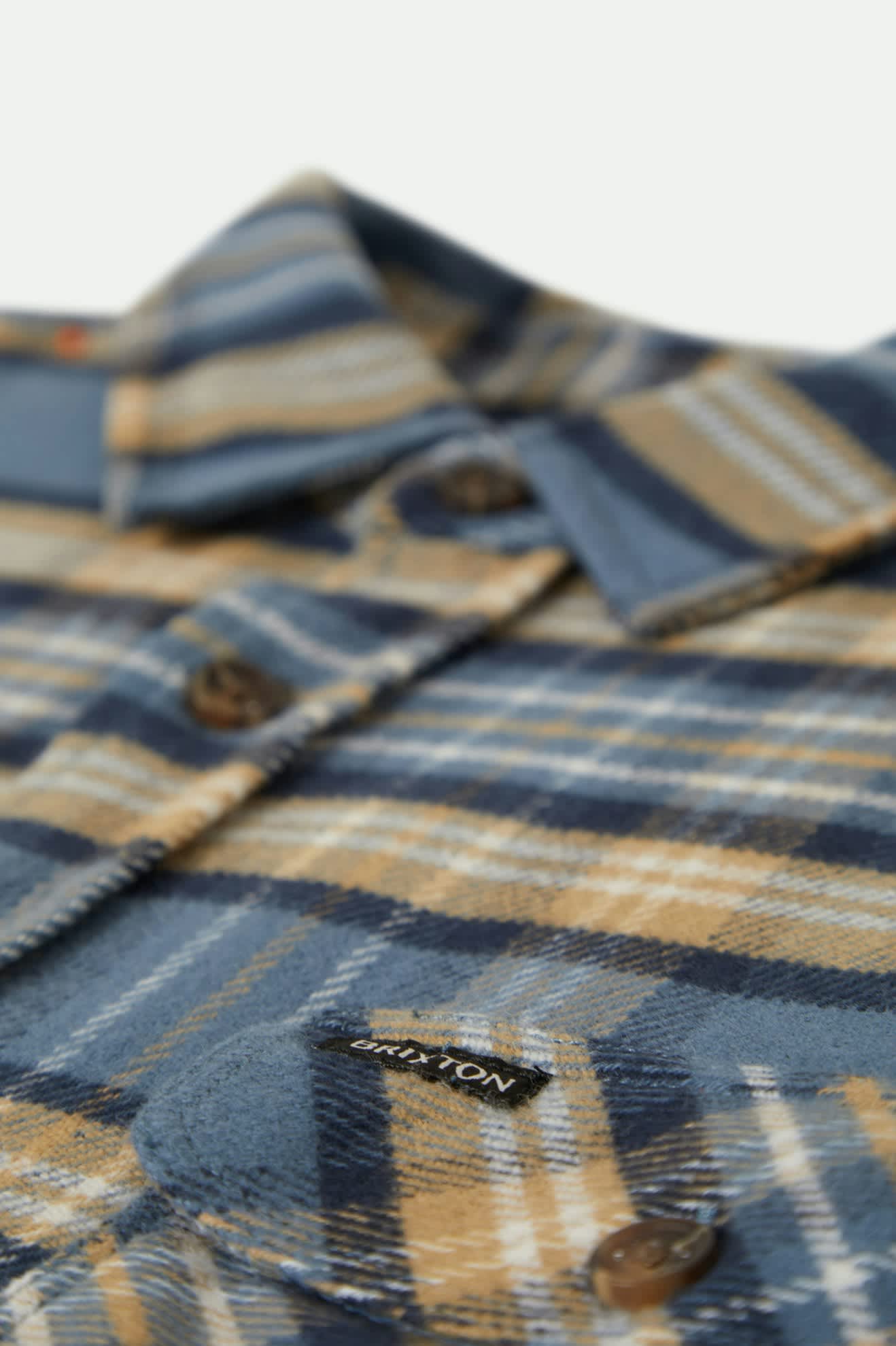 Men's Bowery L/S Flannel in the color Azure Blue/Washed Navy/Sand - Additional Laydown image
