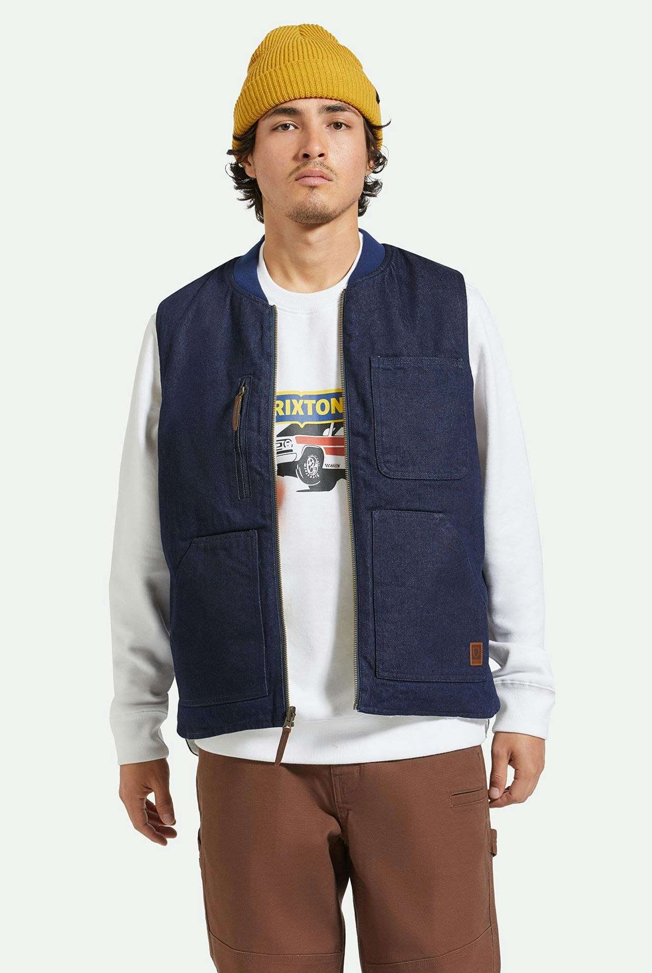 Men's Front Fit | Builders Abraham Reversible Vest - Rinse Denim/Sherpa