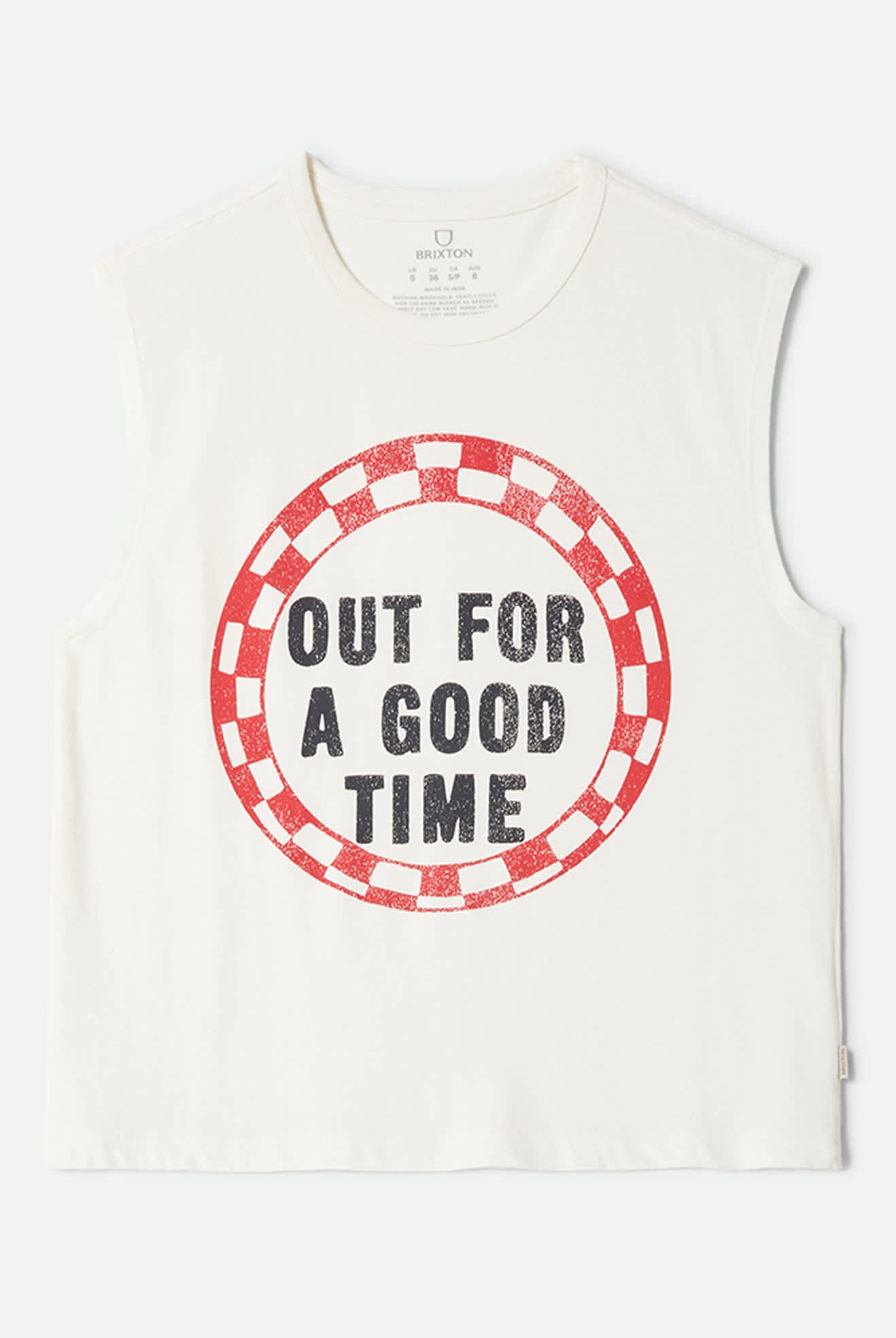 Women's Out For A Good Time Muscle Tank in the color Off White - Front Product Laydown Image