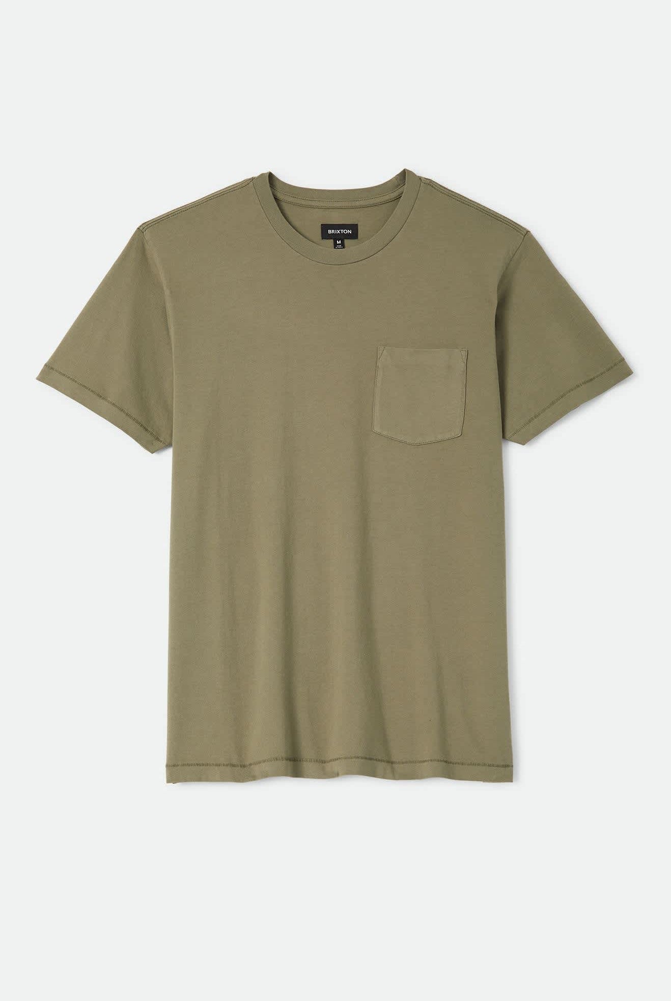 Men's Brixton Baseline Pocket T-Shirt in the color Olive Surplus Vintage Wash - Front Product Laydown Image