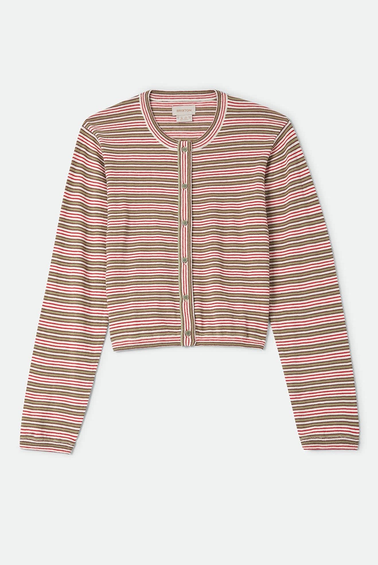 Women's Bixby Lightweight Cardigan in the color Green Multi Stripe - Front Product Laydown Image