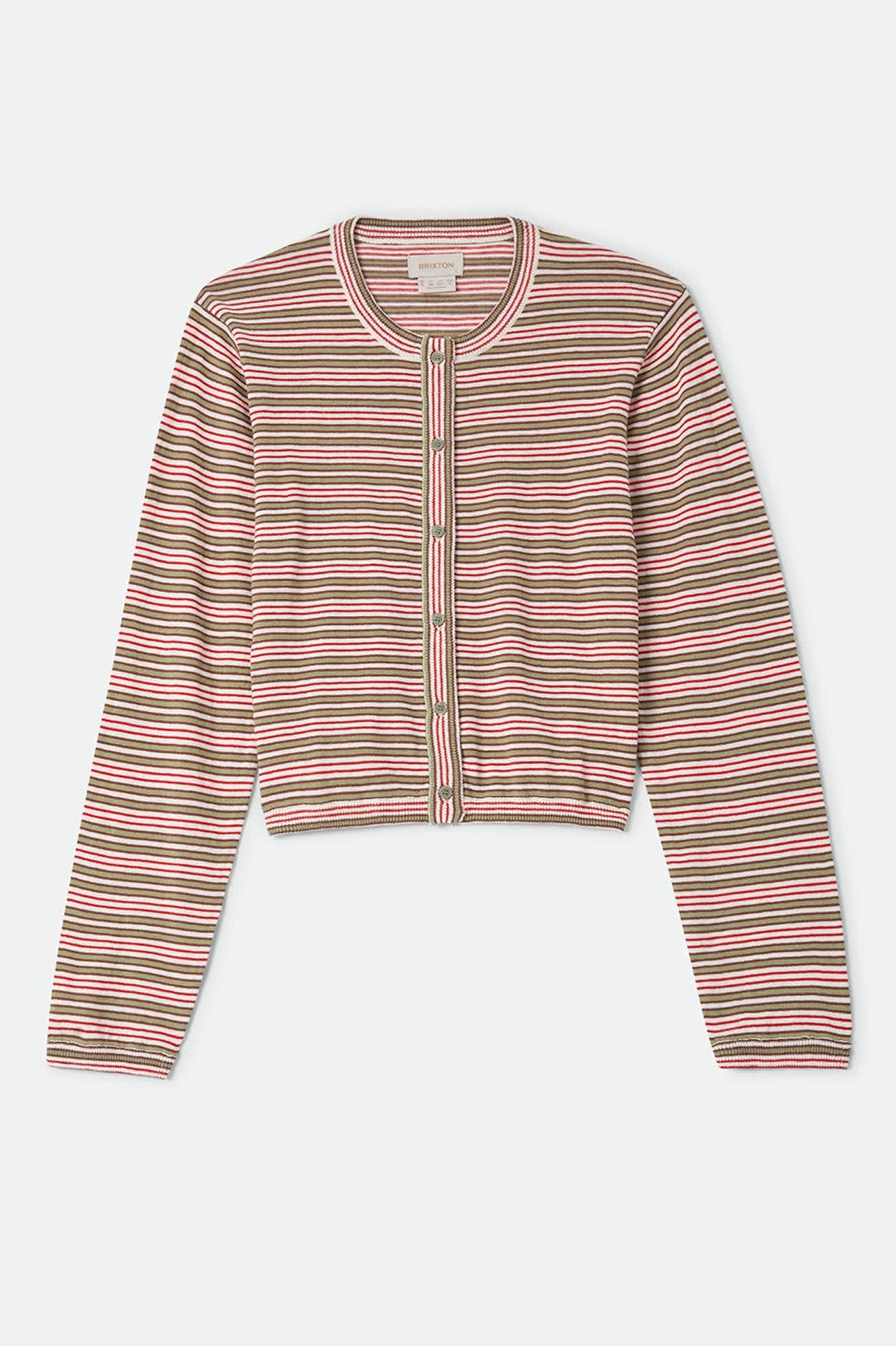 Women's Bixby Lightweight Cardigan in the color Green Multi Stripe - Front Product Laydown Image