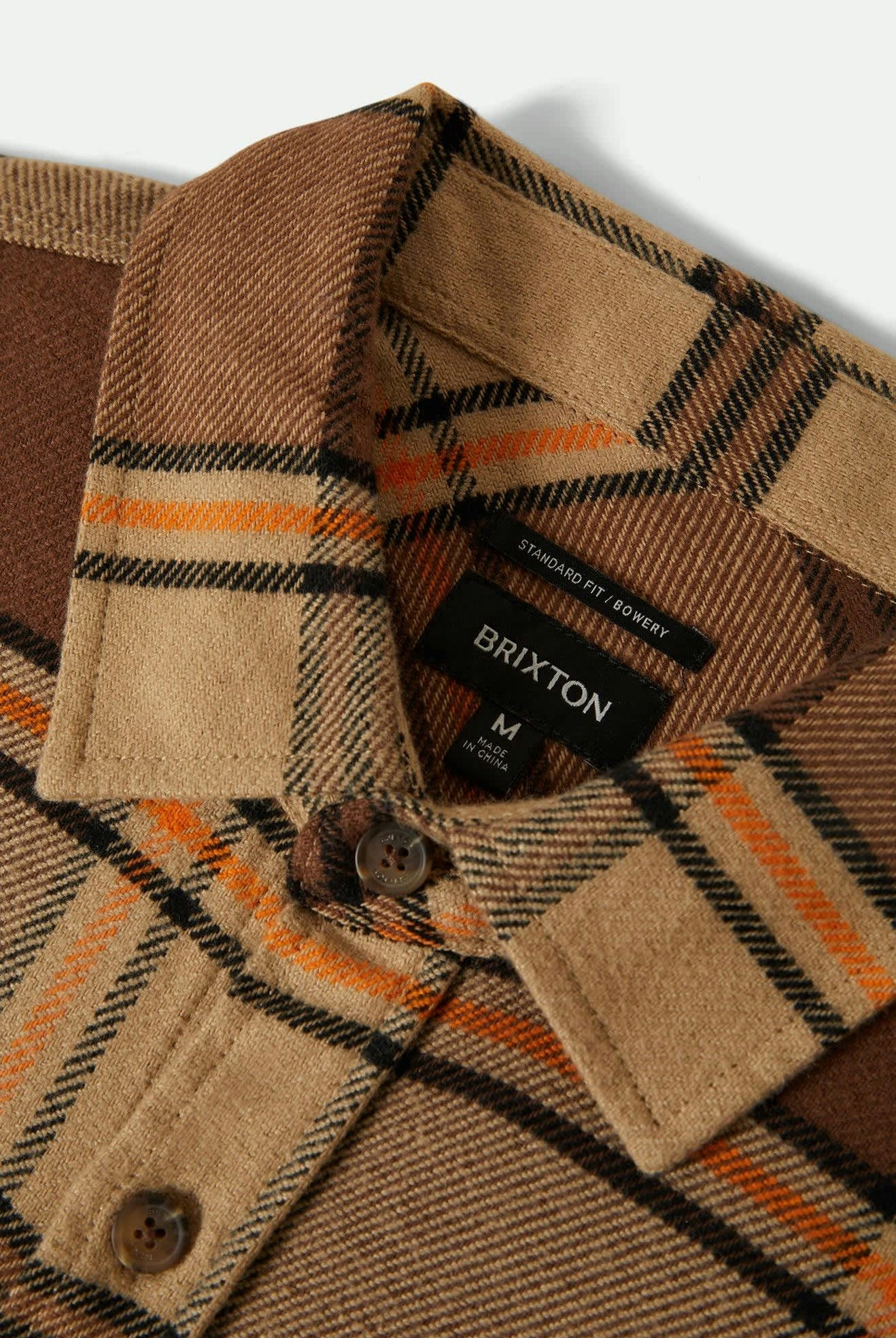 Men's Bowery L/S Flannel in the color Sand/Pinecone/Solar Orange - Additional Laydown image