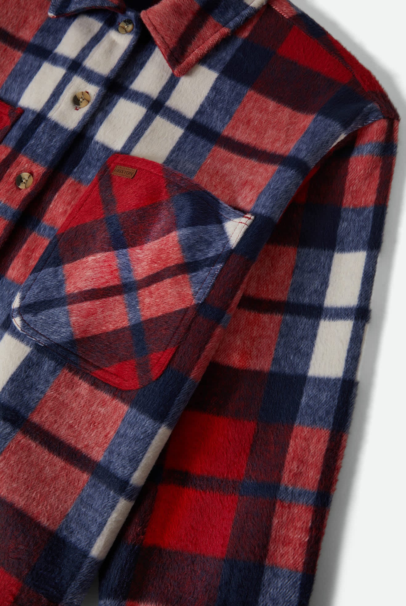 Women's Bowery Women's Soft Brushed Flannel in the color Adrenaline Rush/Navy - Additional Laydown image