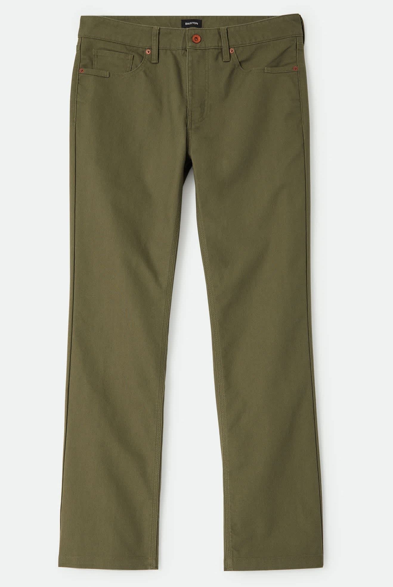 Men's Builders 5-Pocket Pant in the color Dark Olive - Front Product Laydown Image