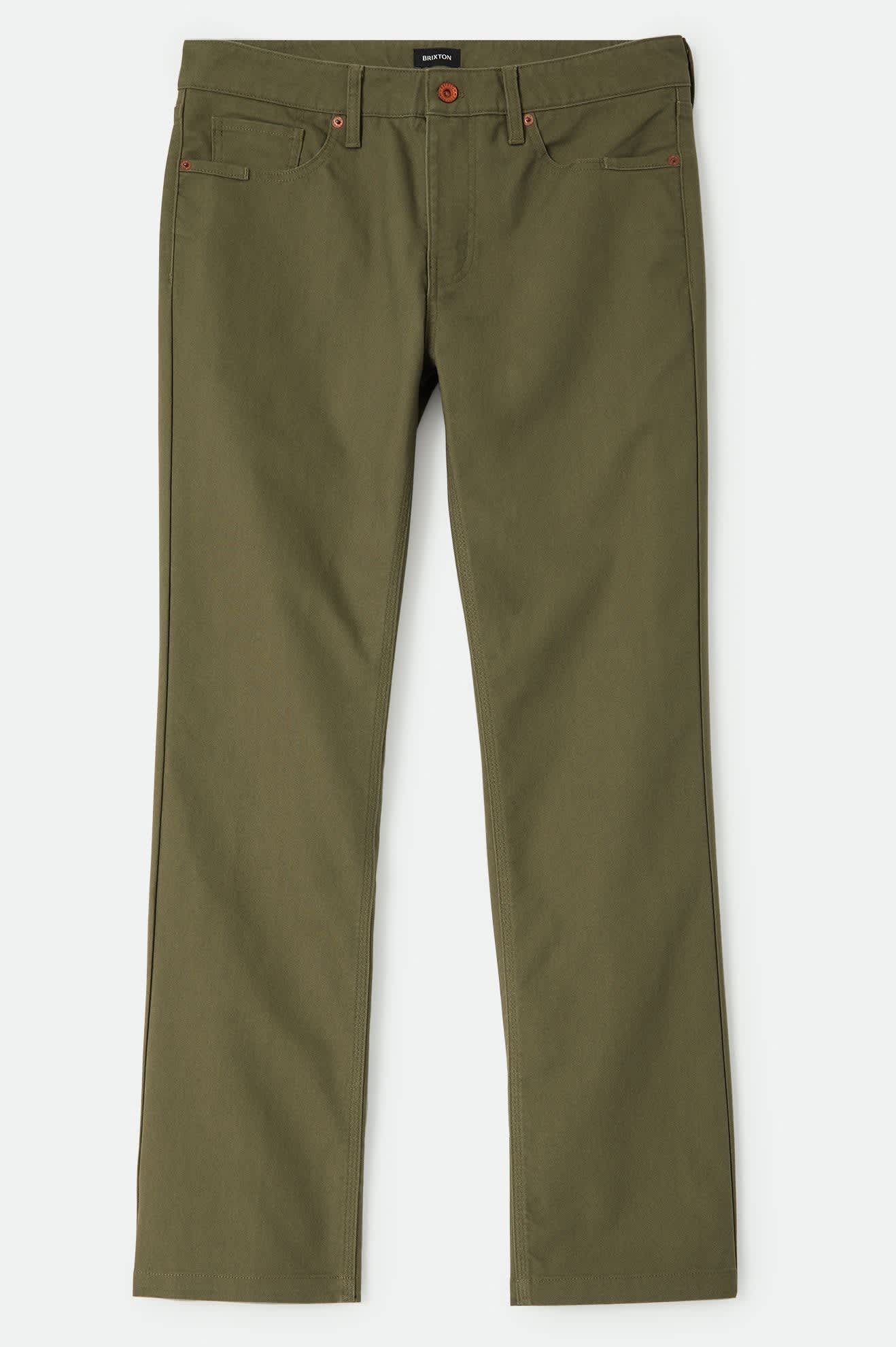 Men's Builders 5-Pocket Pant in the color Dark Olive - Front Product Laydown Image