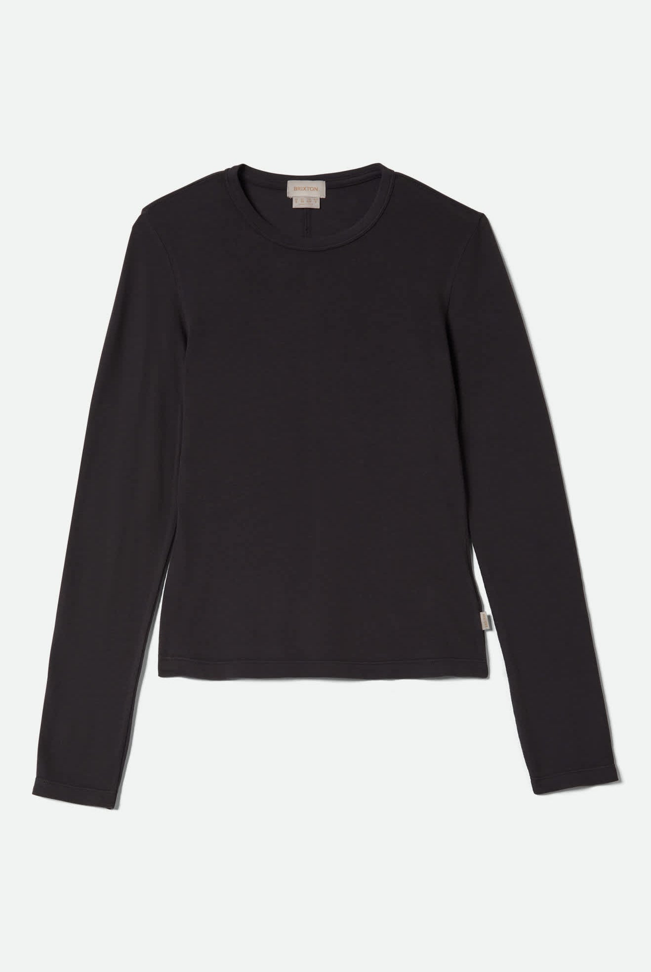 Women's Carefree Organic Garment Dye Slim L/S T-Shirt in the color Black - Front Product View