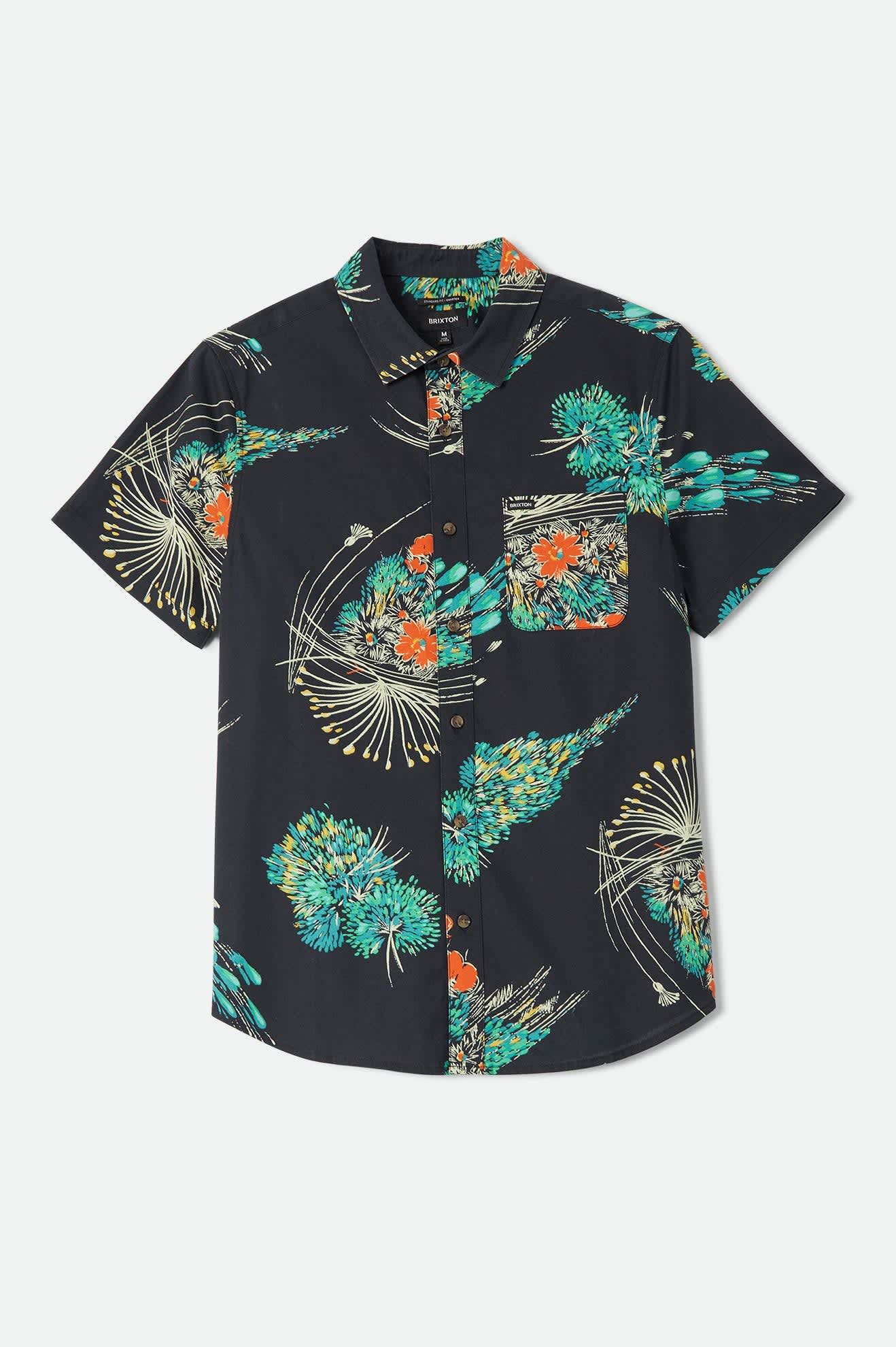 Men's Charter Print Shirt in the color Black/Floral - Front Product Laydown Image
