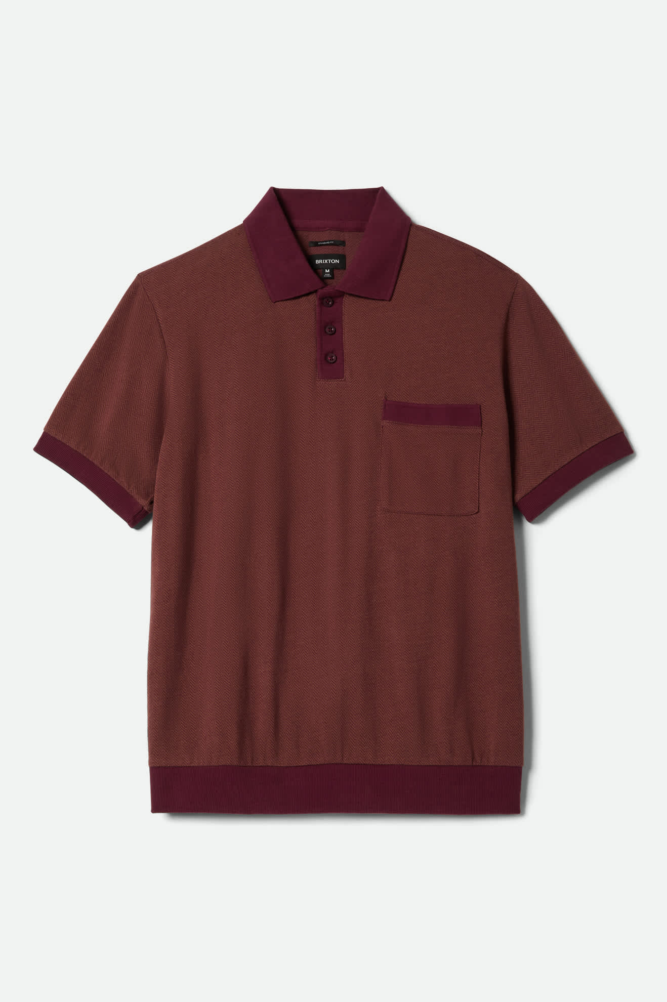 Men's Weekend Herringbone S/S Polo in the color Port/Pinecone Brown - Front Product View