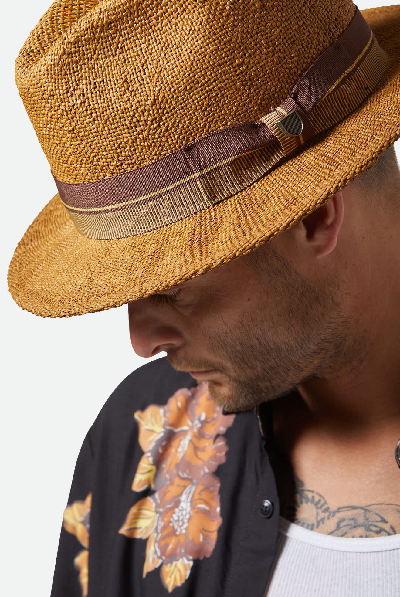 Unisex Roma Straw Fedora in the color Coffee - Additional Fit image