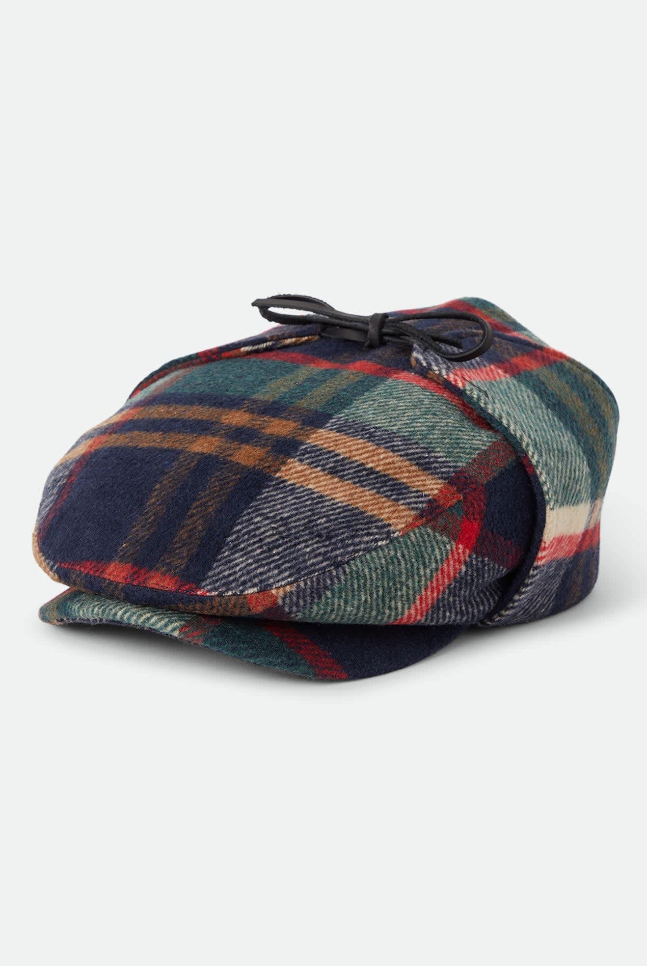 Unisex Barrel Earflap Snap Cap in the color Navy/Green/Red/Cream - Front Product Laydown Image