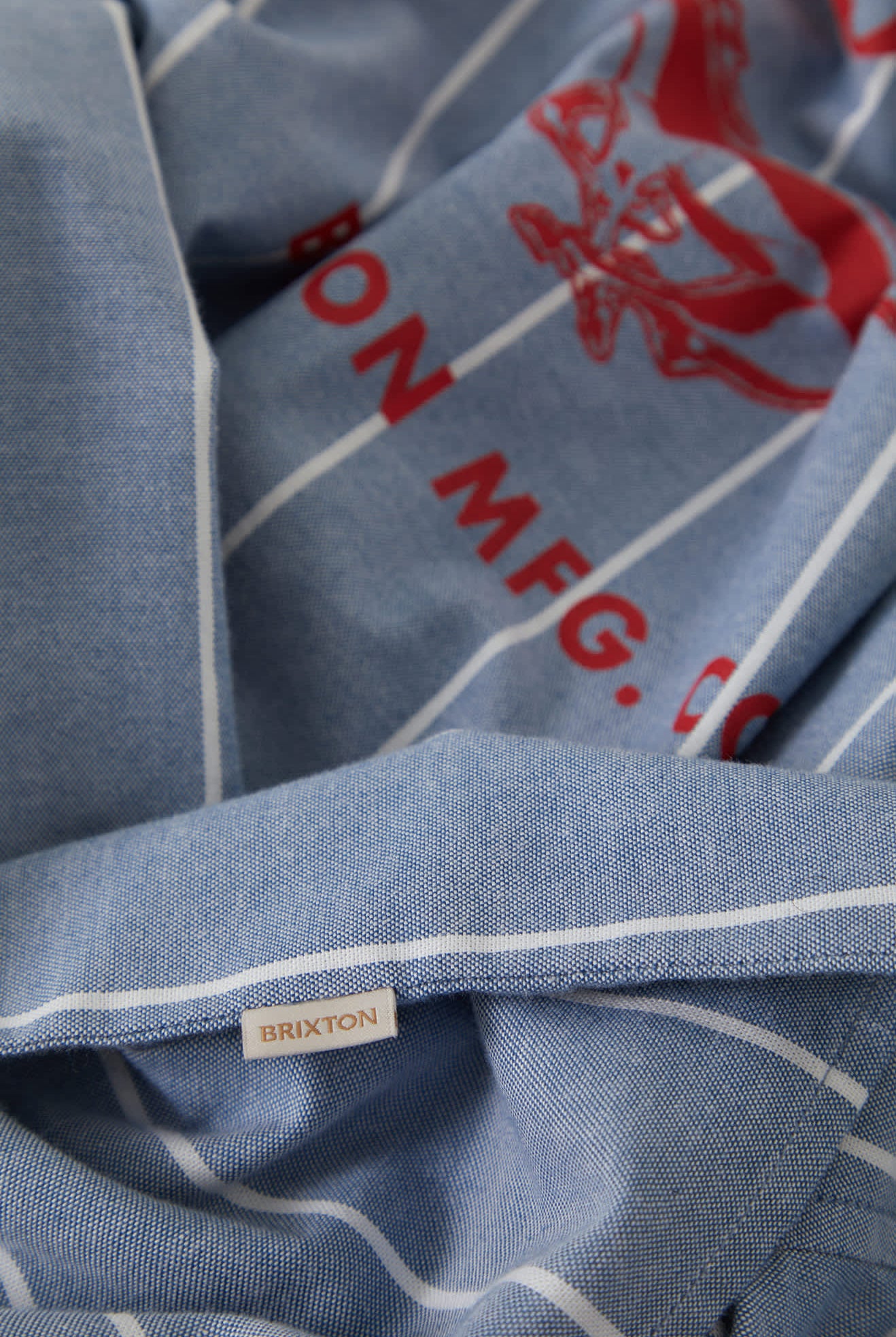 Women's Ford Mustang Sally Shirt in the color Blue Chambray/Stripe - Additional Laydown image