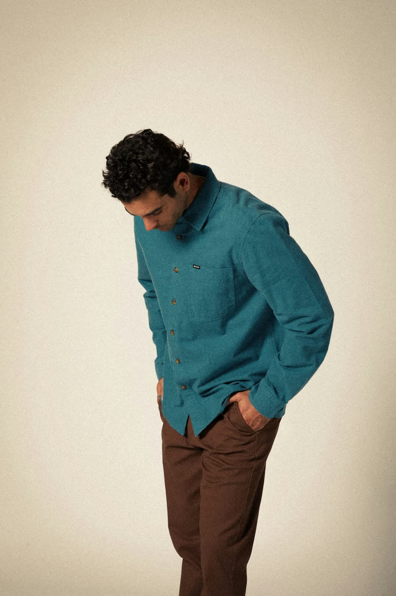 Men's Hasting Kapok L/S Flannel in the color Heather Aquatic - Men's Side View