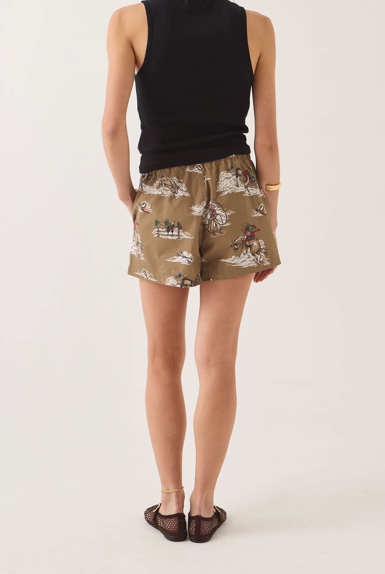 Women's Everyday Women's Short in the color Mid Century Cowboy Print - Women's Back View