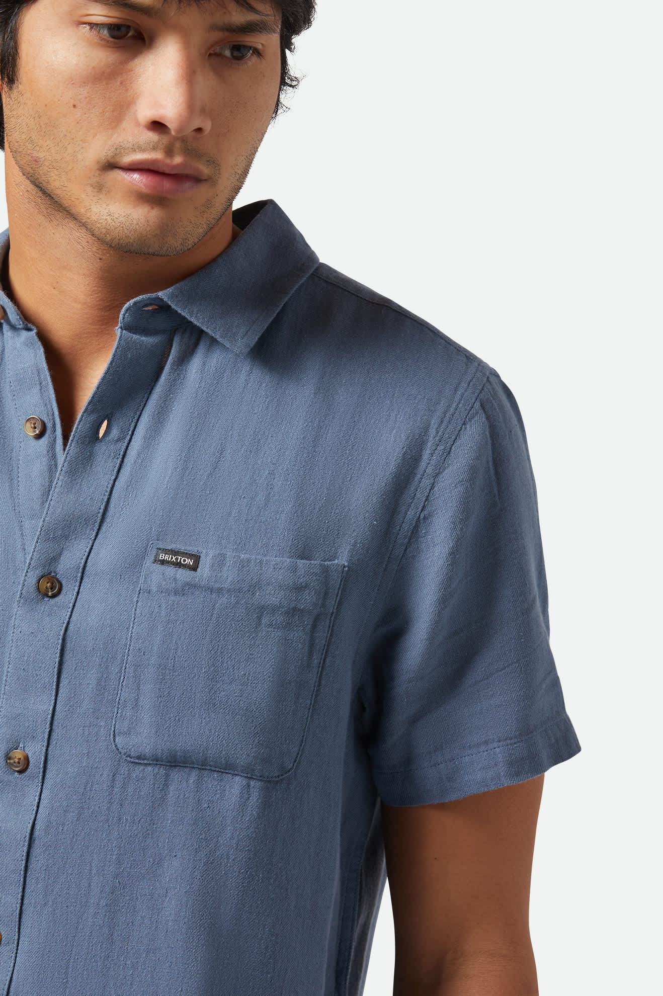 Men's Charter Organic Cotton Linen Blend S/S Shirt in the color Azure Blue - Additional Fit image