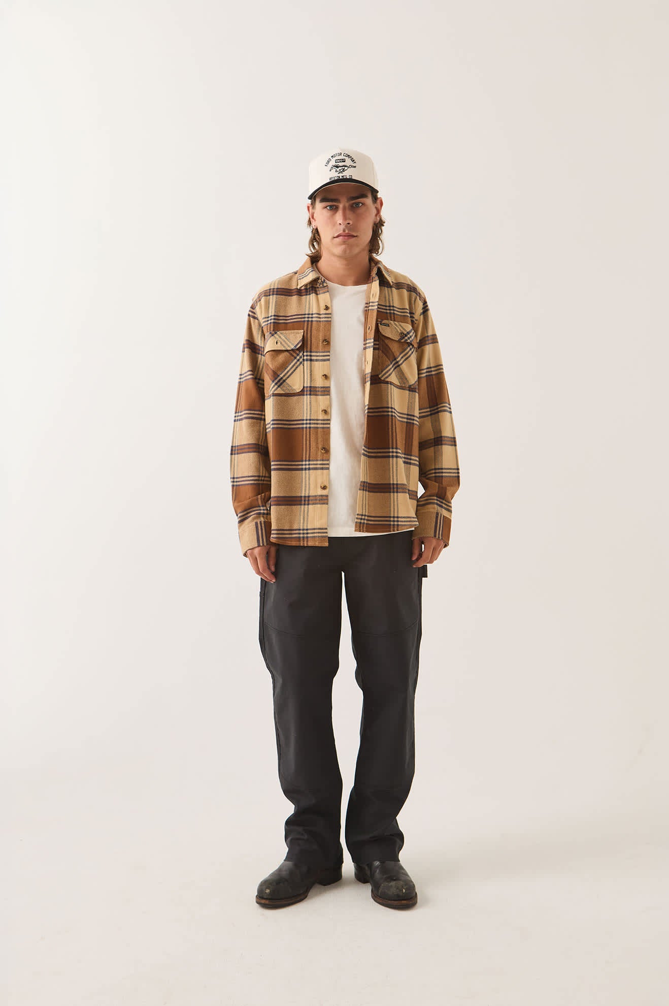 Men's Bowery Flannel in the color Sand/Bison - Men's Front View