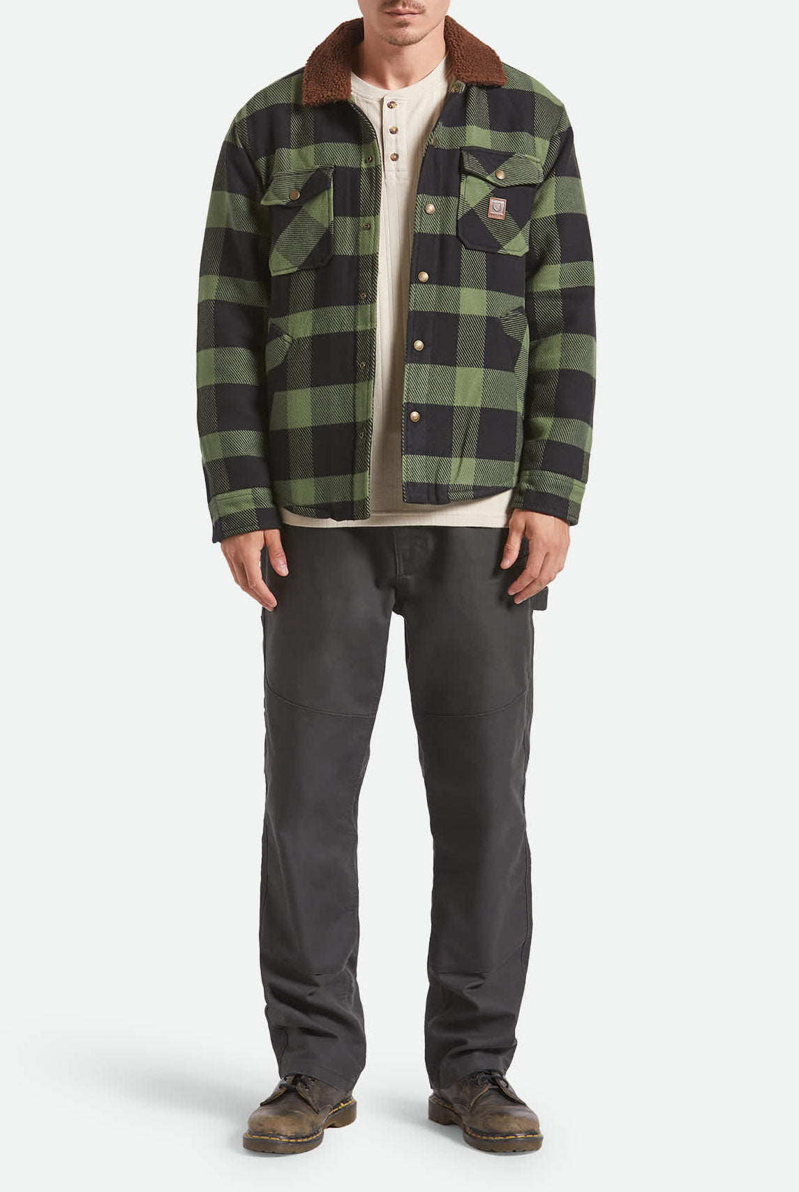 Men's Durham Sherpa Lined Jacket in the color Black/Wild Green Flannel - Additional Fit image