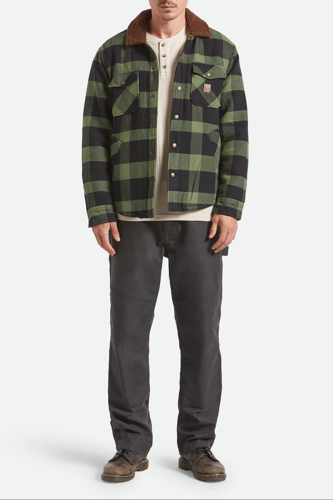 Men's Durham Sherpa Lined Jacket in the color Black/Wild Green Flannel - Additional Fit image