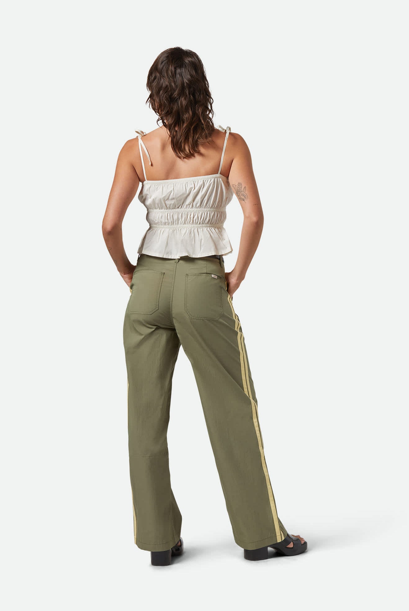 Women's The Jane Lightweight Wide Leg Pant in the color Olive Surplus - Women's Back View