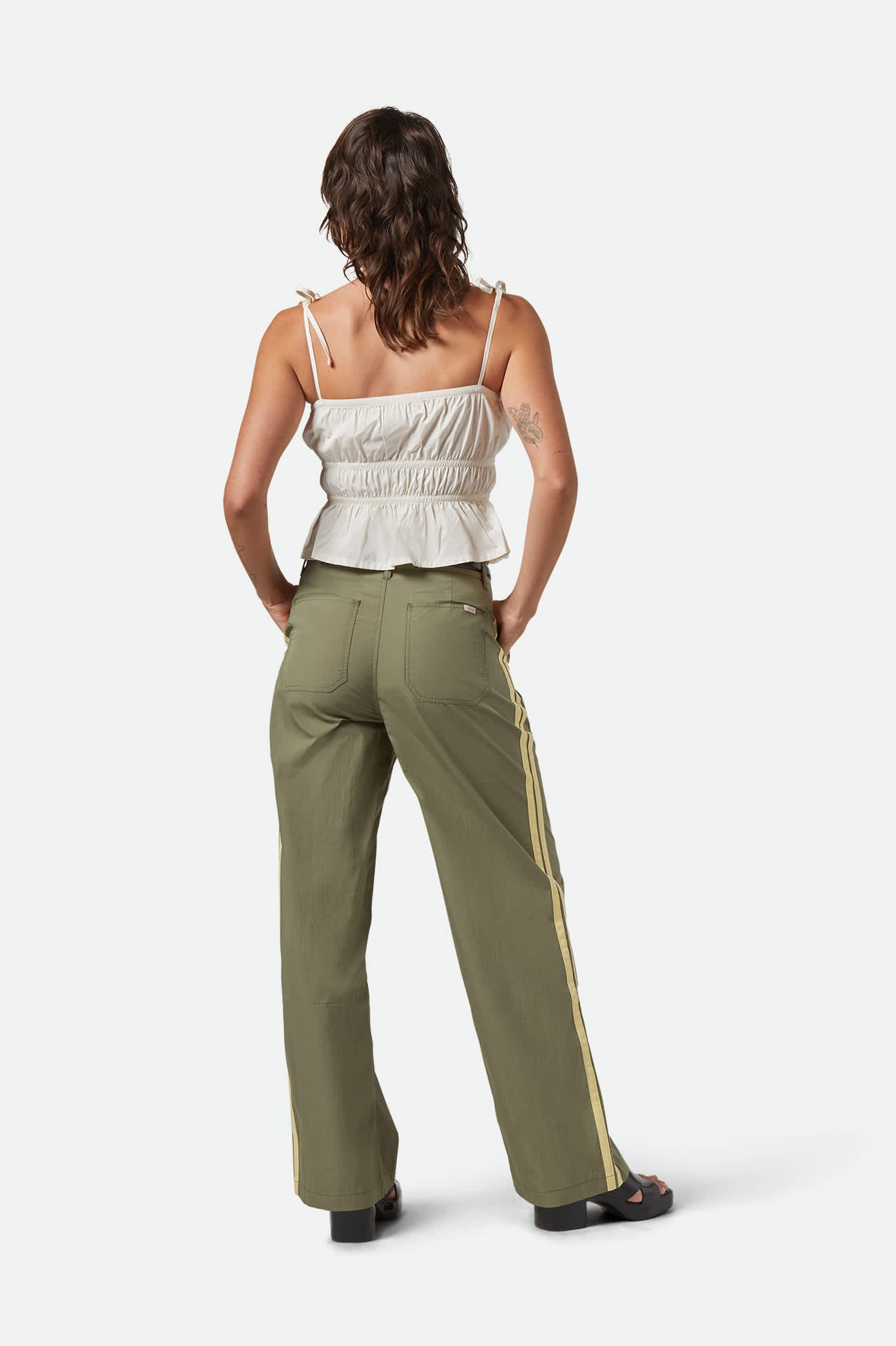 Women's The Jane Lightweight Wide Leg Pant in the color Olive Surplus - Women's Back View