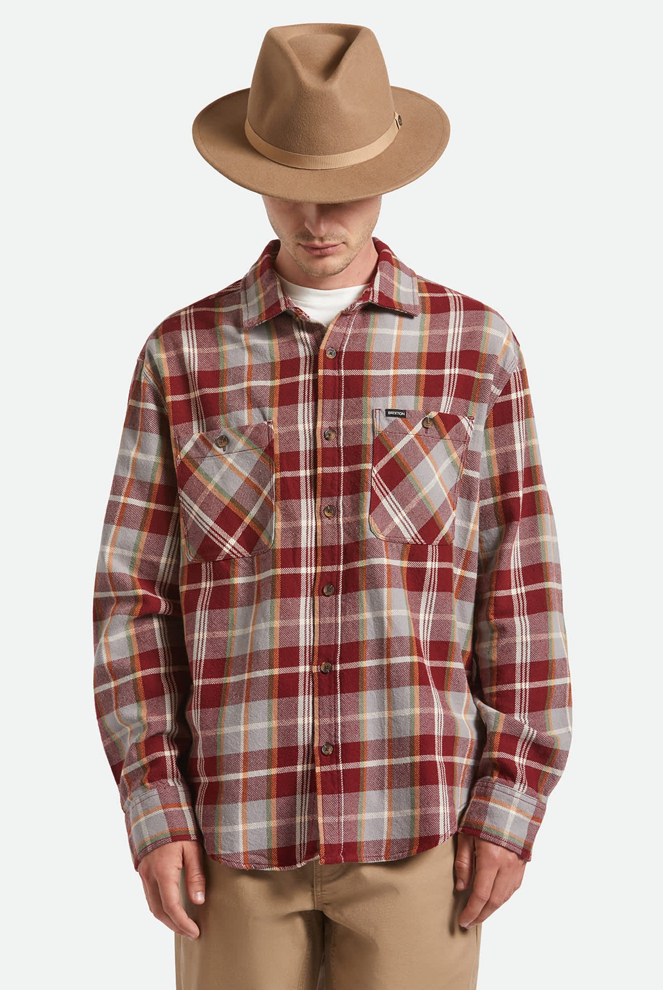 Unisex Messer Packable Fedora in the color Khaki/Khaki - Men's Front View